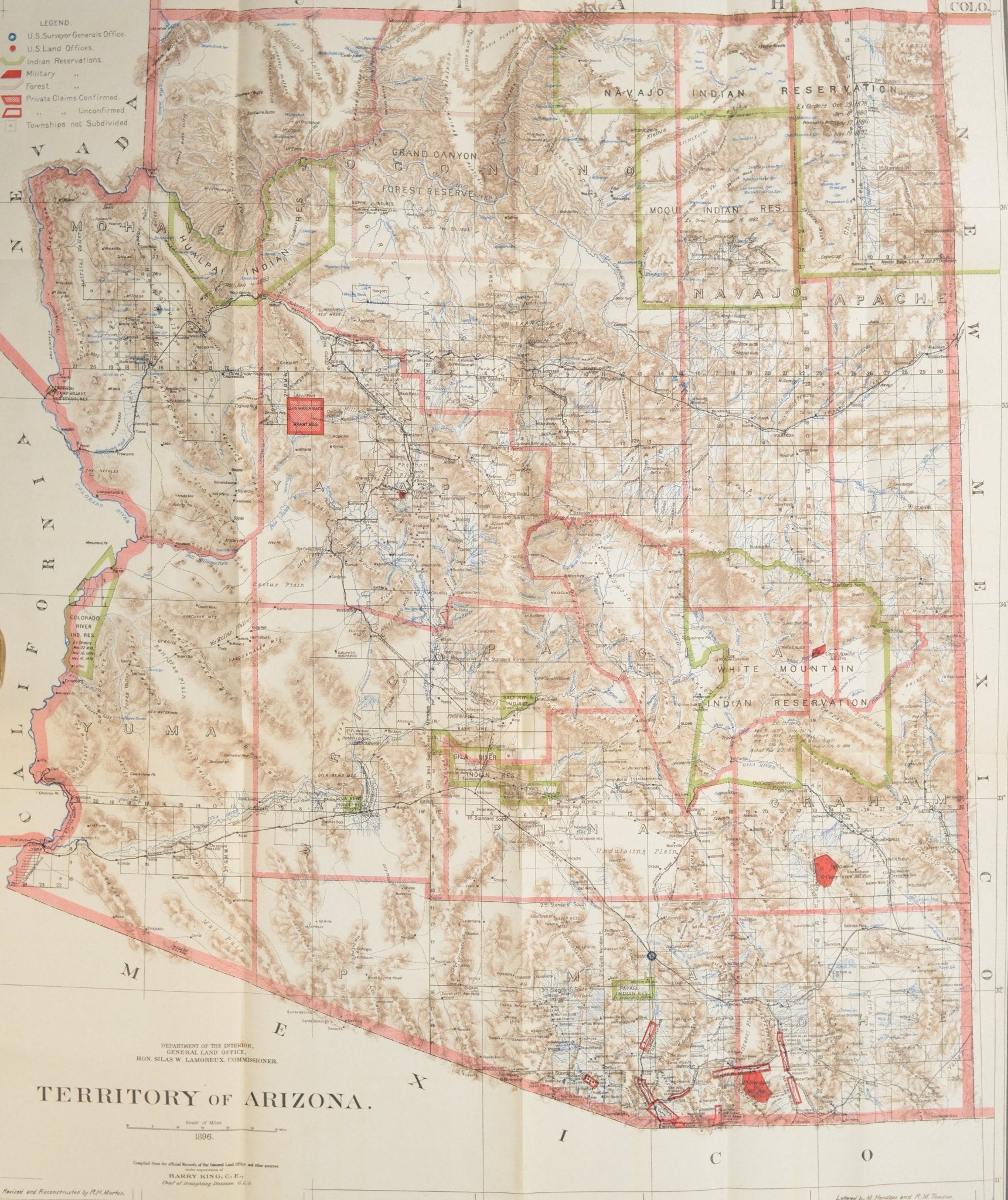 1896 "Territory of Arizona" Map, Published by the General Land Office - The Great Republic