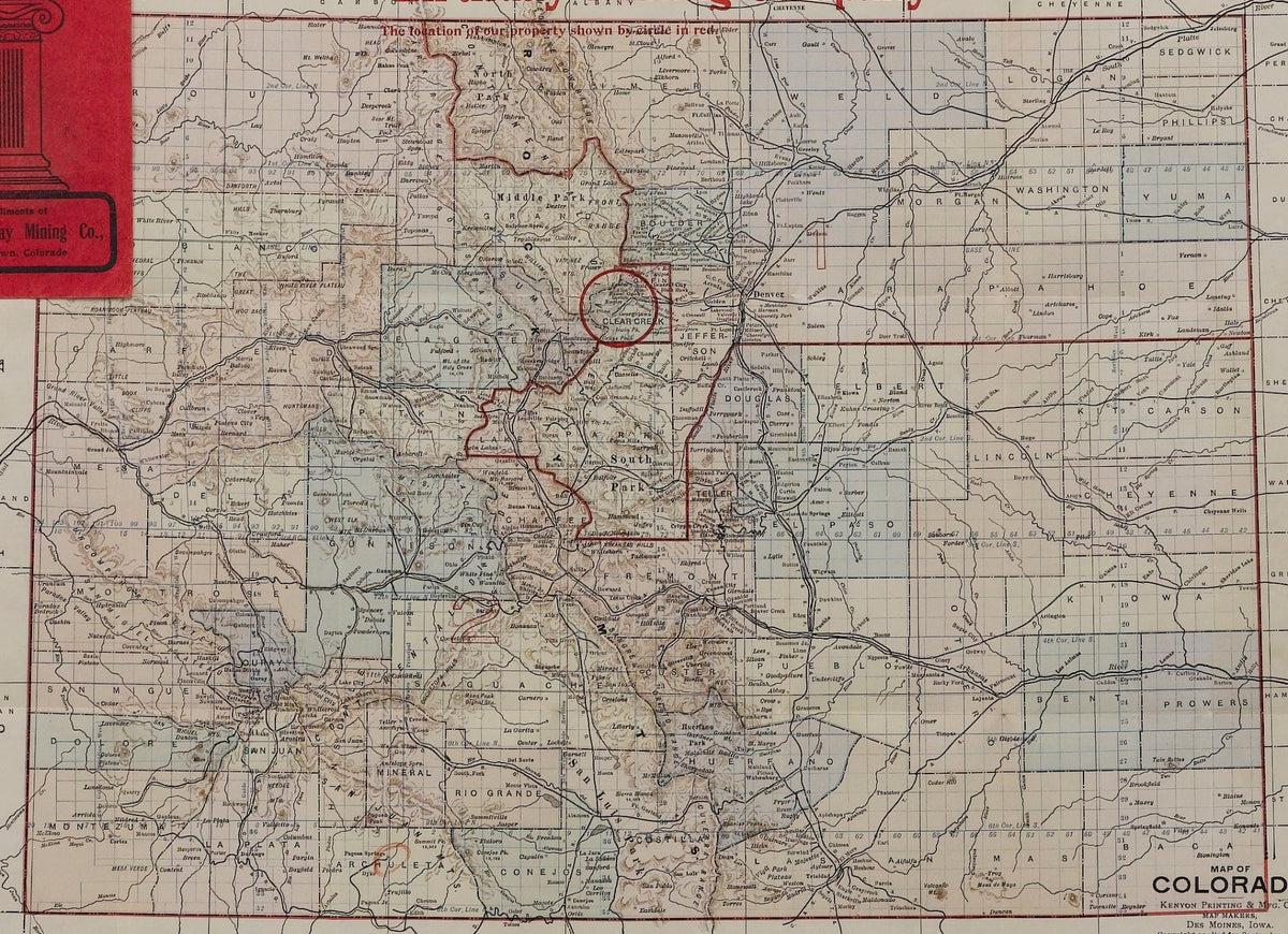 1902 "Map of Colorado" by The Kenyon Company - The Great Republic