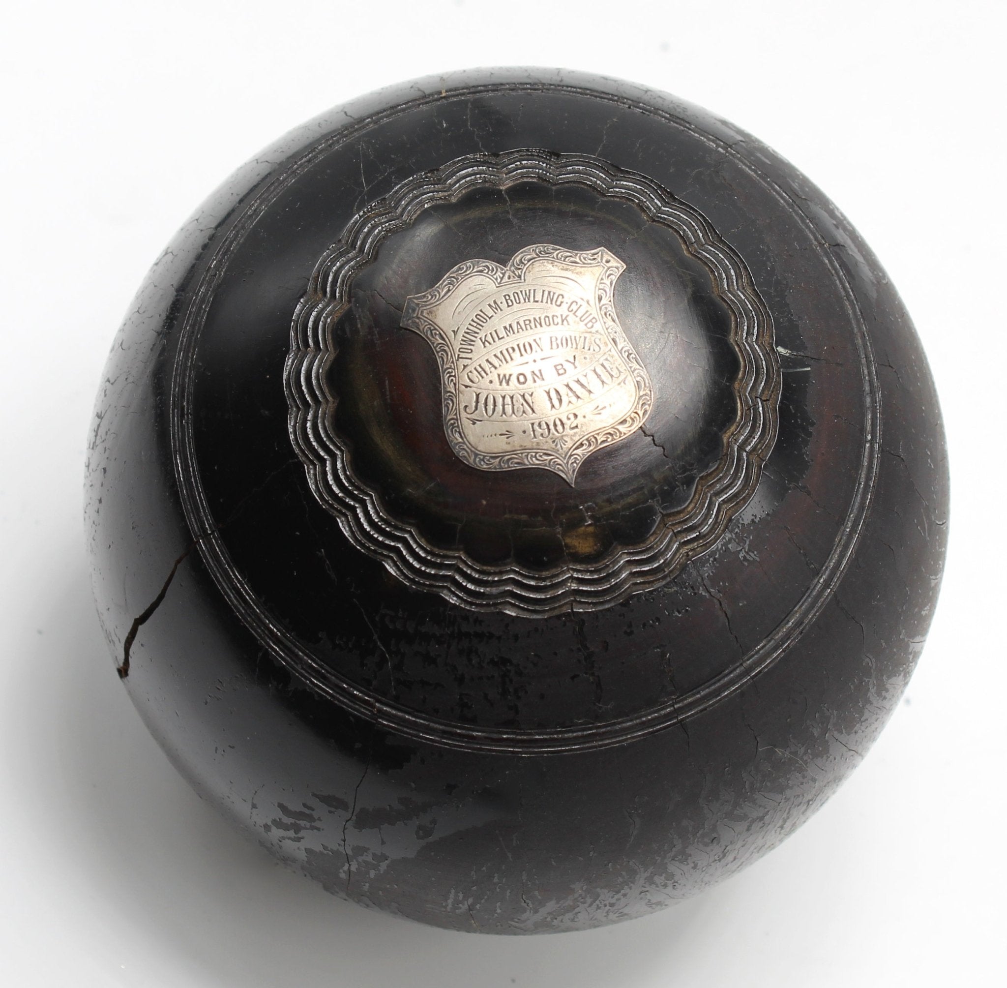 1902 Pair of Presentation Lawn Bowls with Sterling Silver Plaques and Original Bases - The Great Republic
