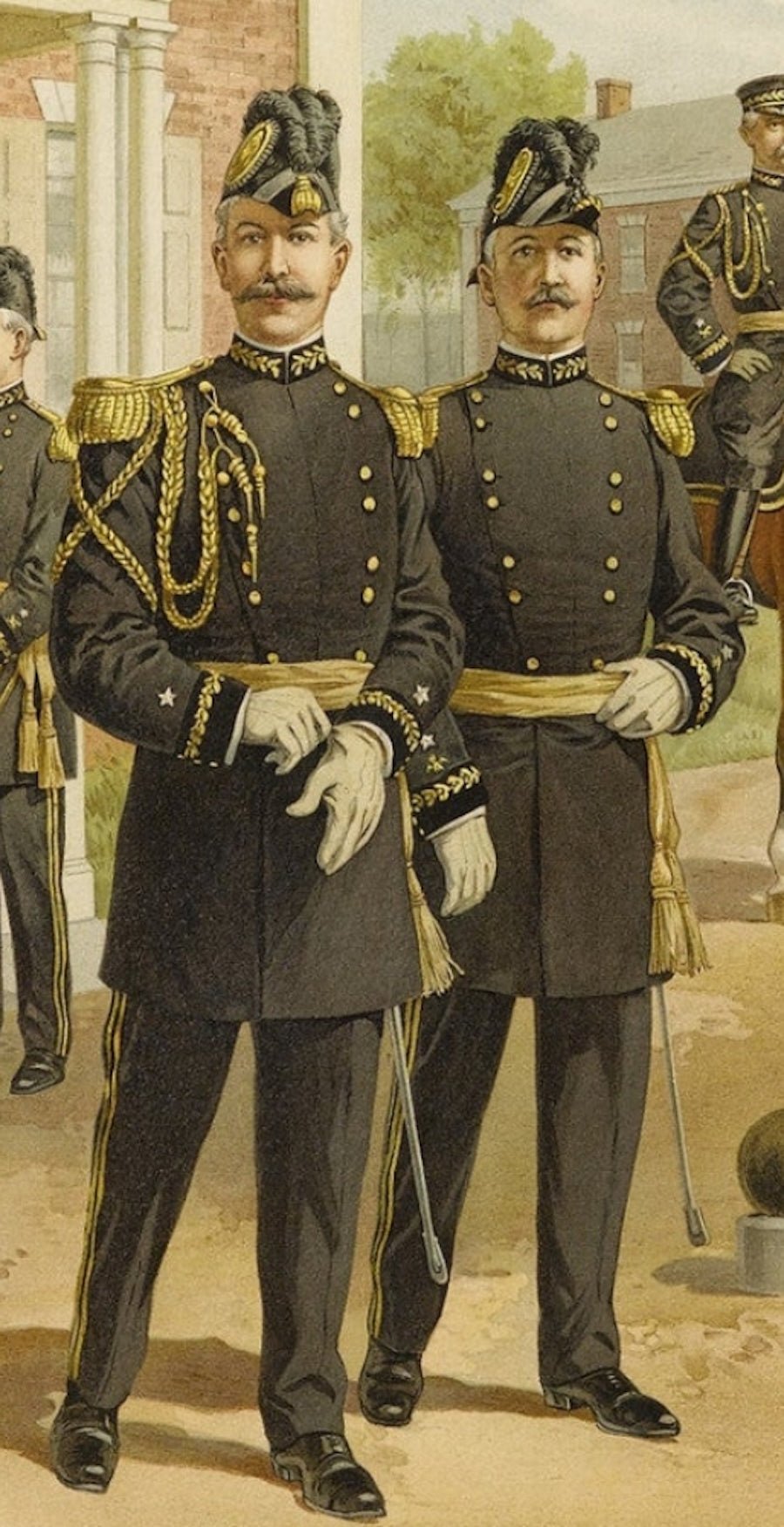 1908 "1902 - 1907 Officers of the Staff Corps & Departments, General Staff and Chaplain in Full Dress" Chromolithograph by C. Ogden - The Great Republic