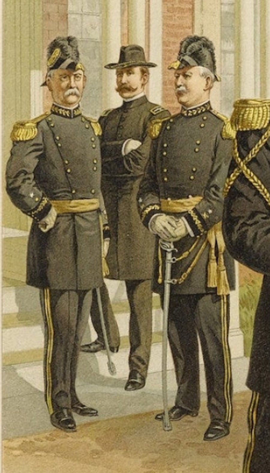 1908 "1902 - 1907 Officers of the Staff Corps & Departments, General Staff and Chaplain in Full Dress" Chromolithograph by C. Ogden - The Great Republic