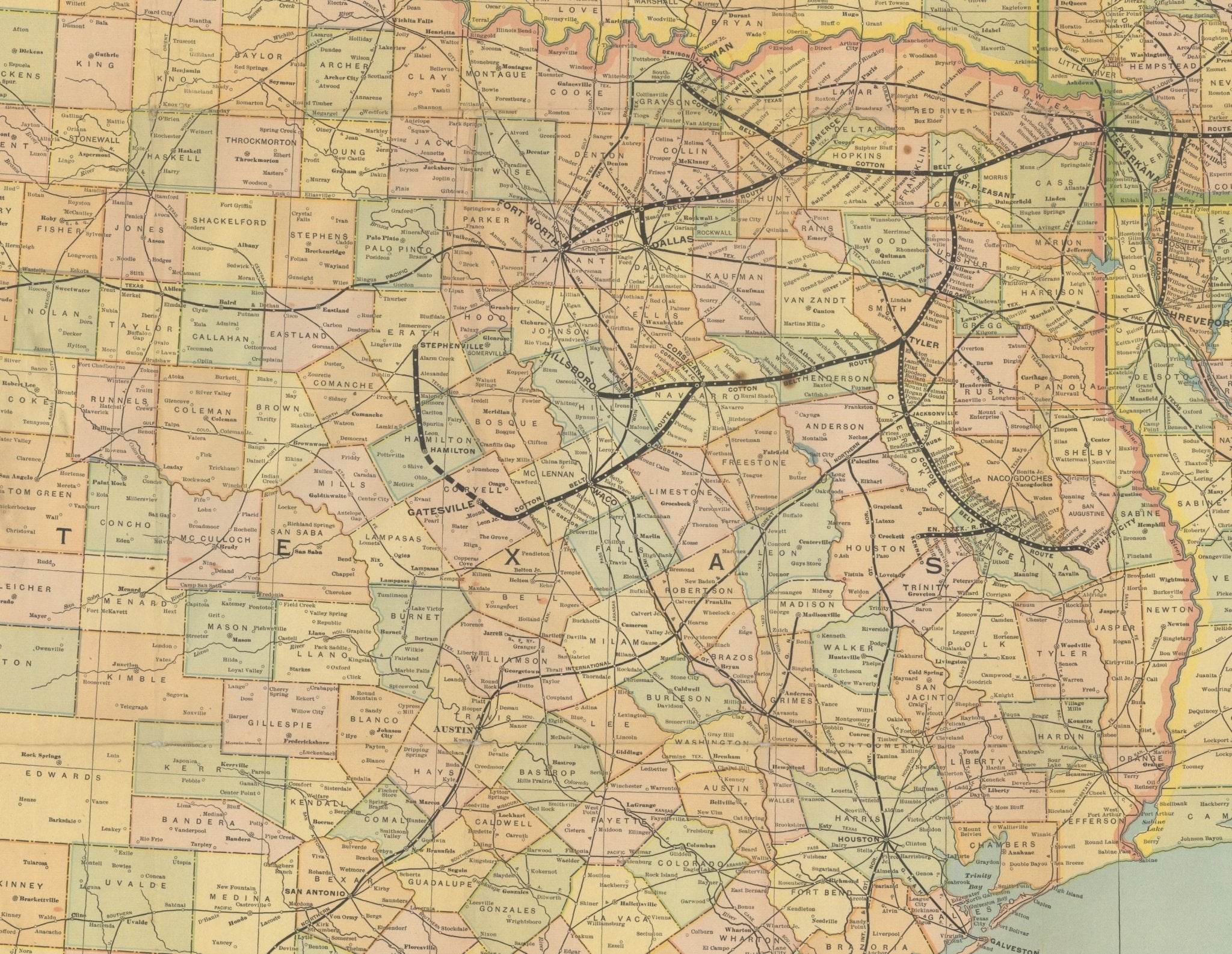 1909 "Geographically Correct County Map of St. Louis Southwestern Railway Lines" by Poole Bros. - The Great Republic