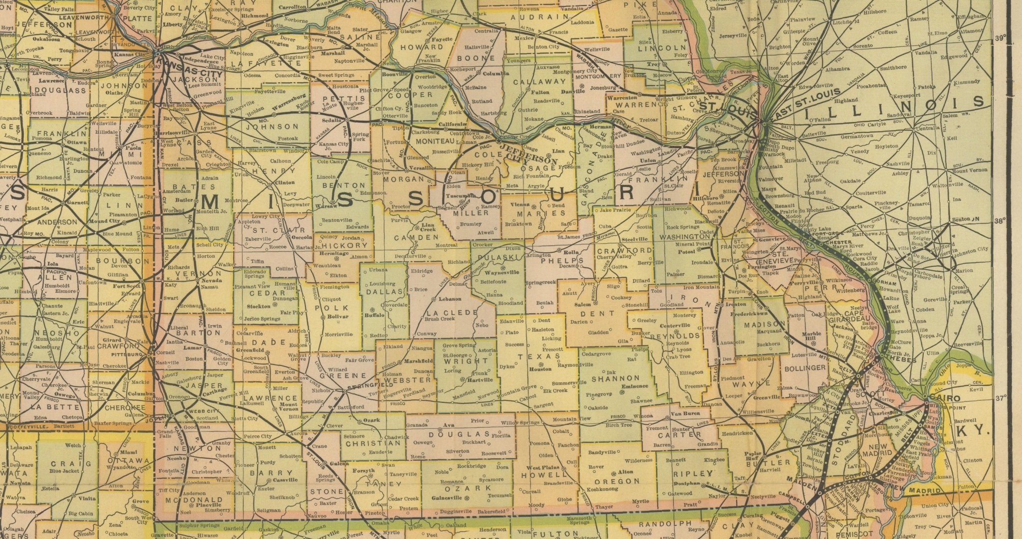 1909 "Geographically Correct County Map of St. Louis Southwestern Railway Lines" by Poole Bros. - The Great Republic