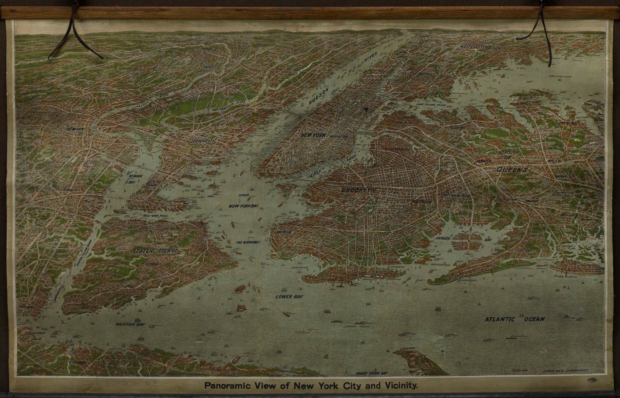1912 "Panoramic View of New York City and Vicinity" Map by Jacob Ruppert - The Great Republic