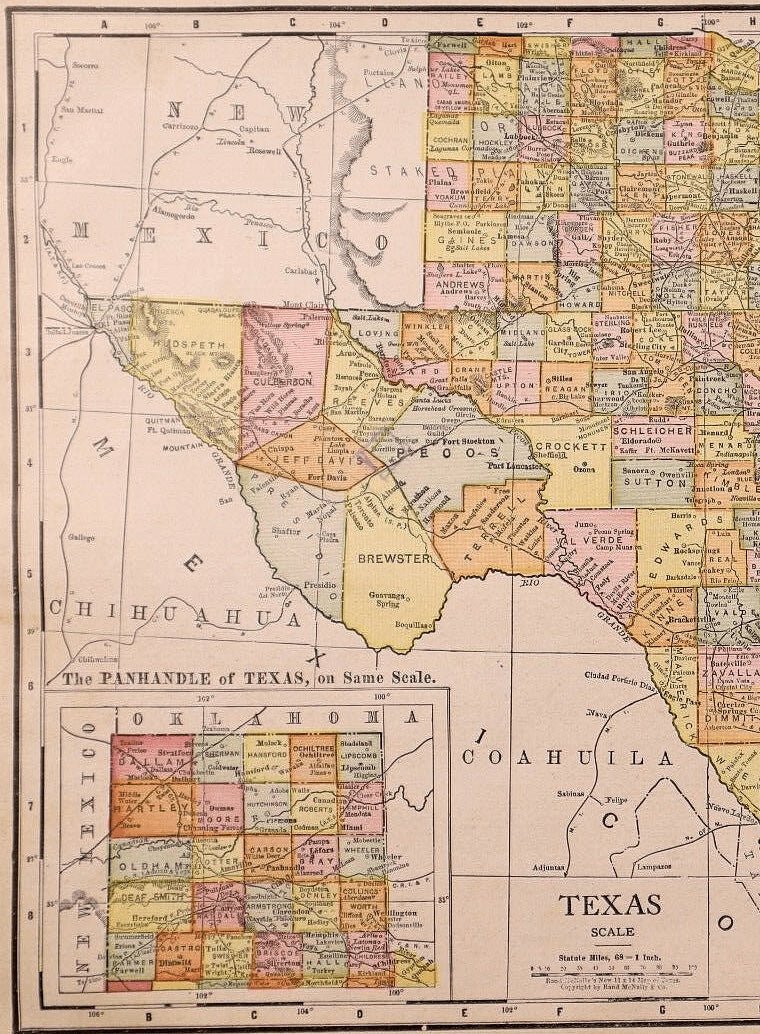 1912 "Texas" Map by Rand McNally & Co. - The Great Republic