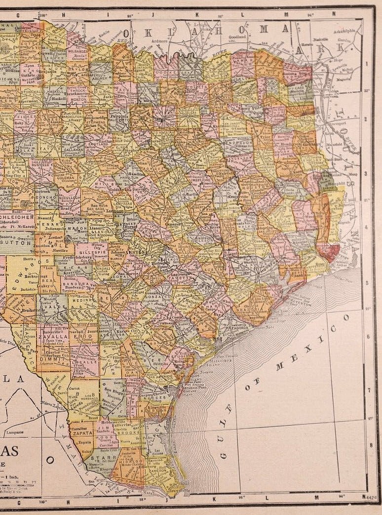 1912 "Texas" Map by Rand McNally & Co. - The Great Republic