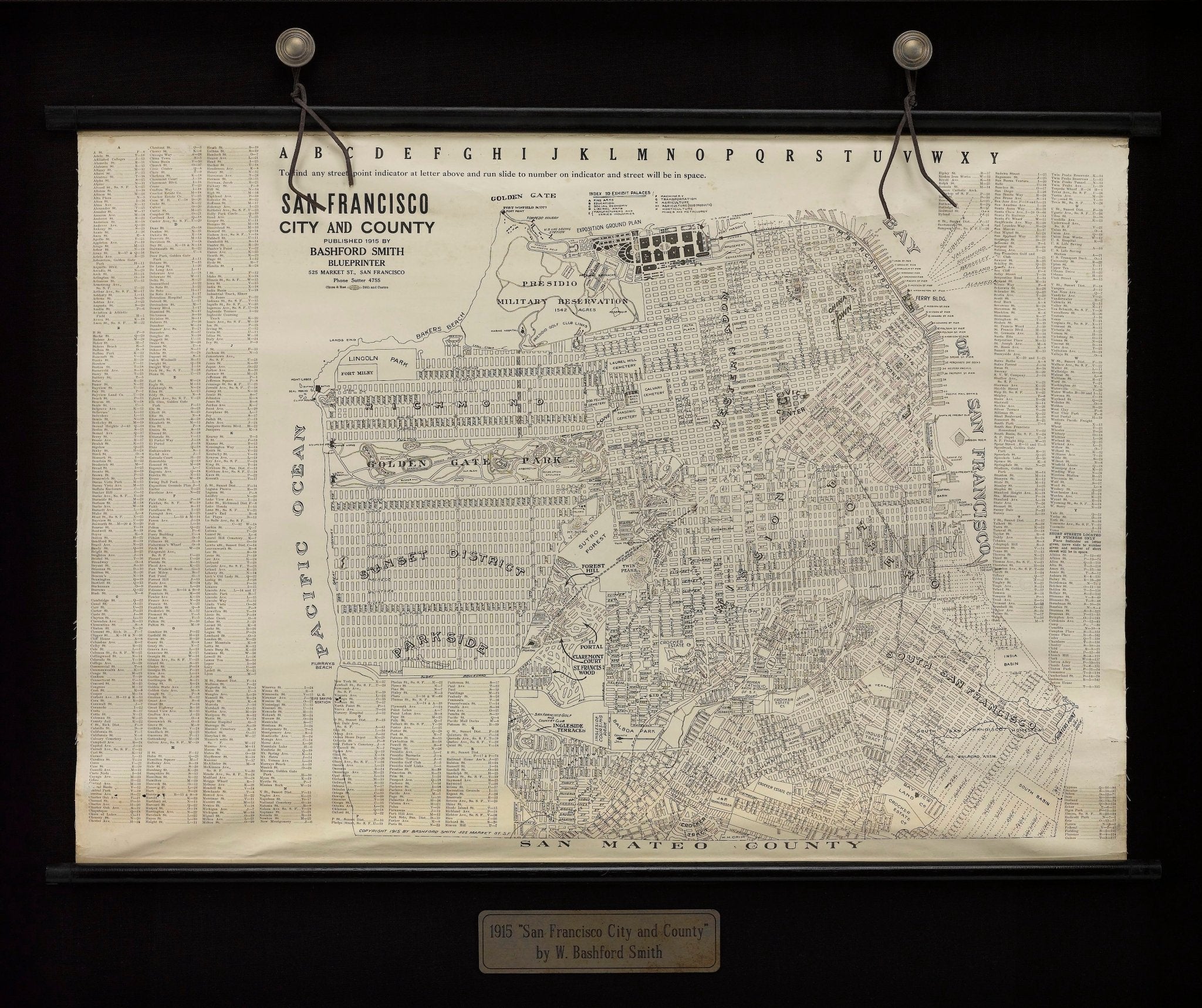 1915 "San Francisco City and County" Hanging Map by W. Bashford Smith - The Great Republic