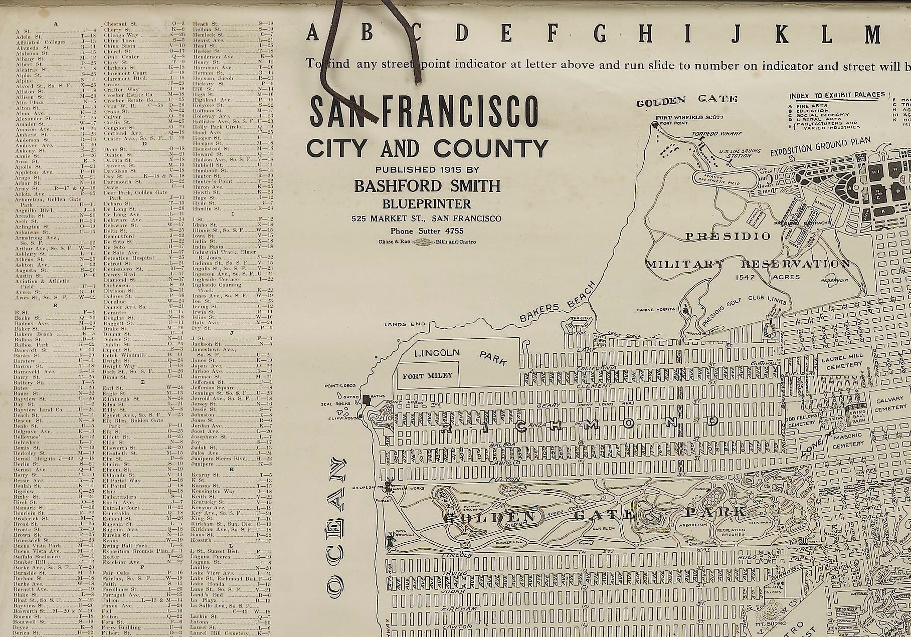 1915 "San Francisco City and County" Hanging Map by W. Bashford Smith - The Great Republic