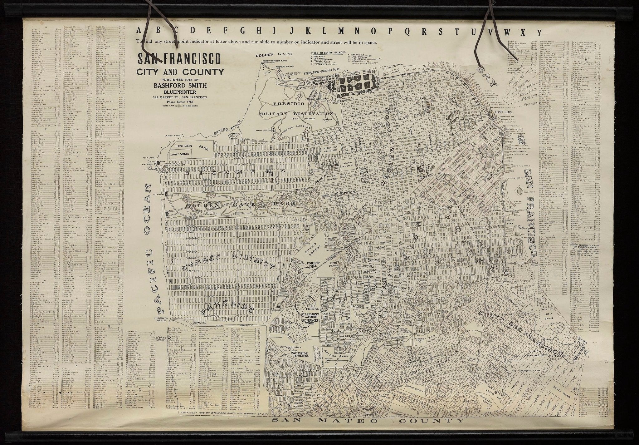 1915 "San Francisco City and County" Hanging Map by W. Bashford Smith - The Great Republic