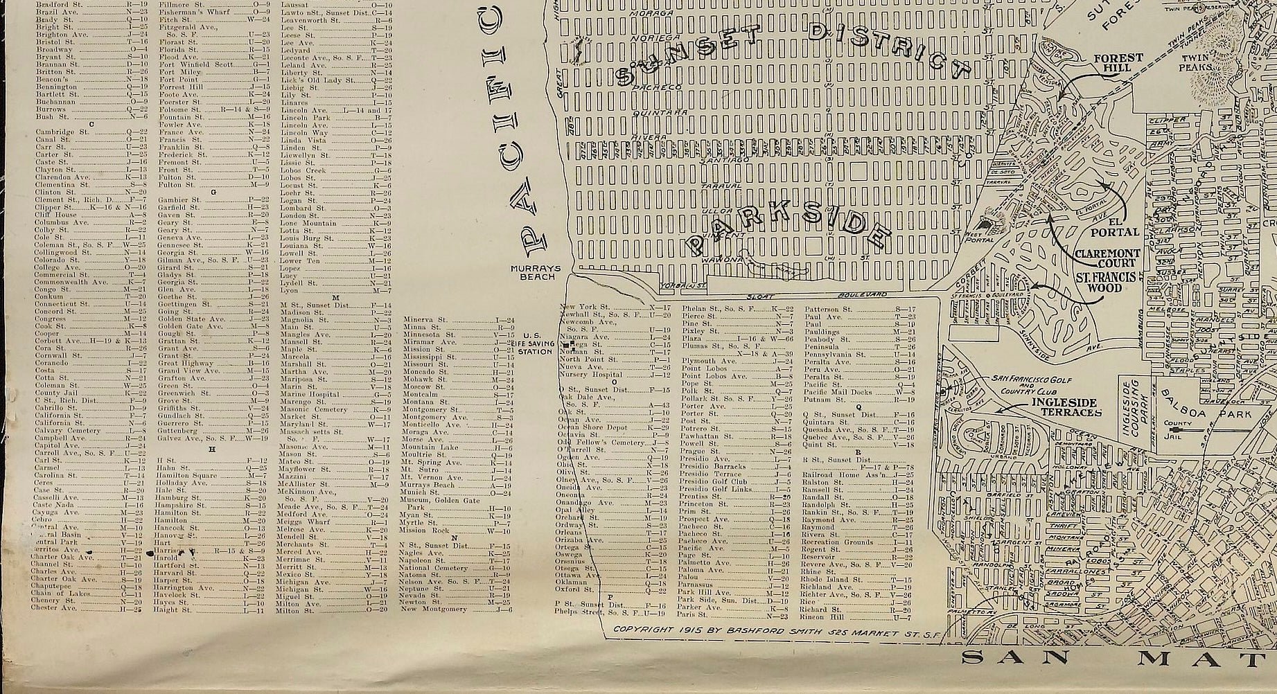1915 "San Francisco City and County" Hanging Map by W. Bashford Smith - The Great Republic