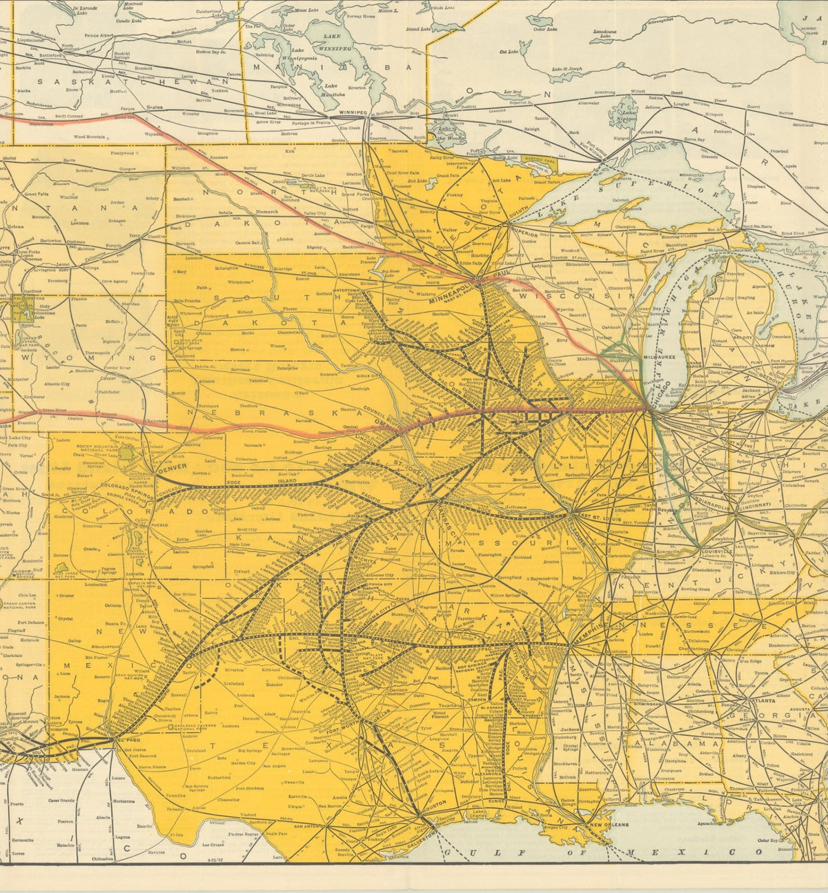 1928 "Map of Rock Island Lines and Connections" United States Railroad Map by The Poole Brothers - The Great Republic
