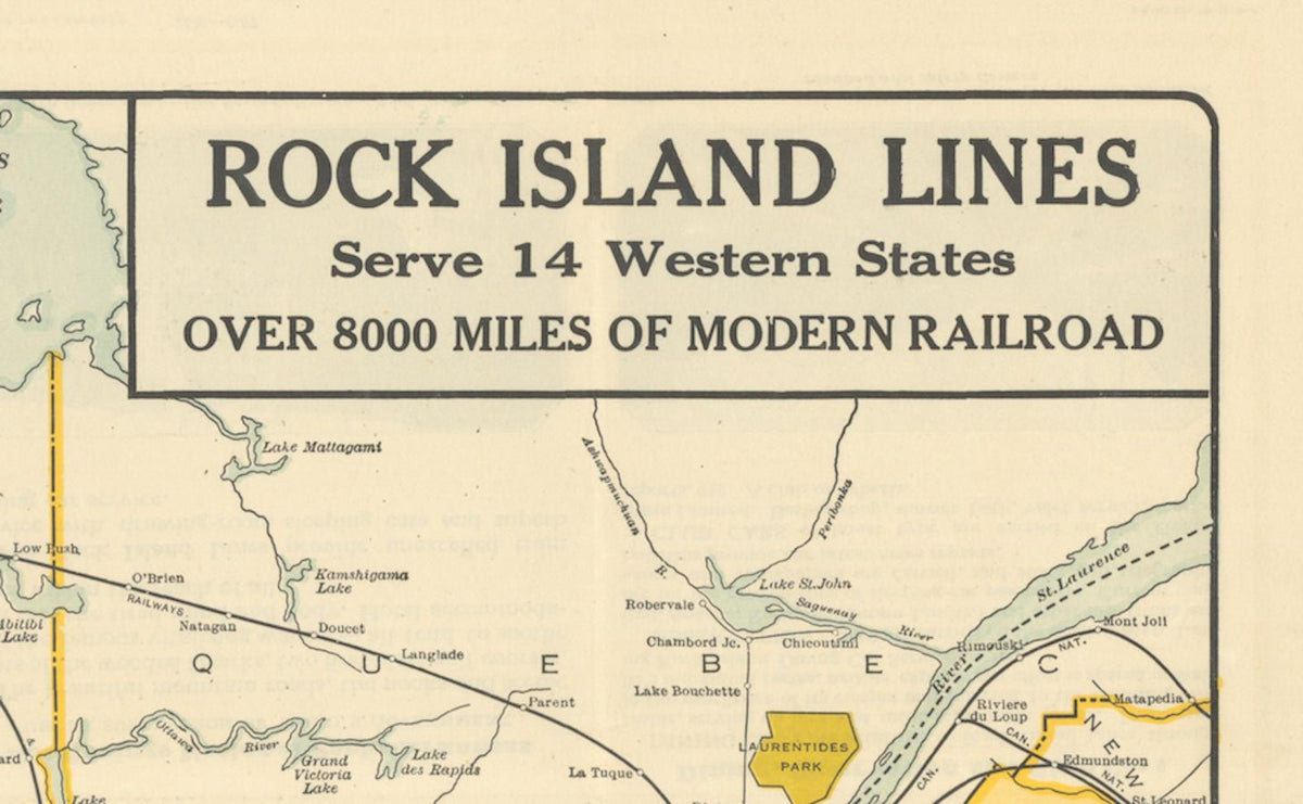 1928 "Map of Rock Island Lines and Connections" United States Railroad Map by The Poole Brothers - The Great Republic