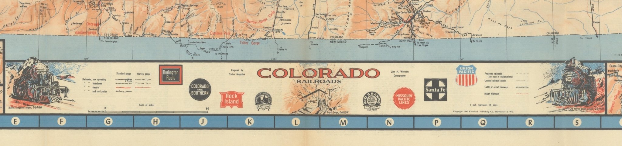 1943 "Colorado Railroads" Map by Linn Westcott - The Great Republic
