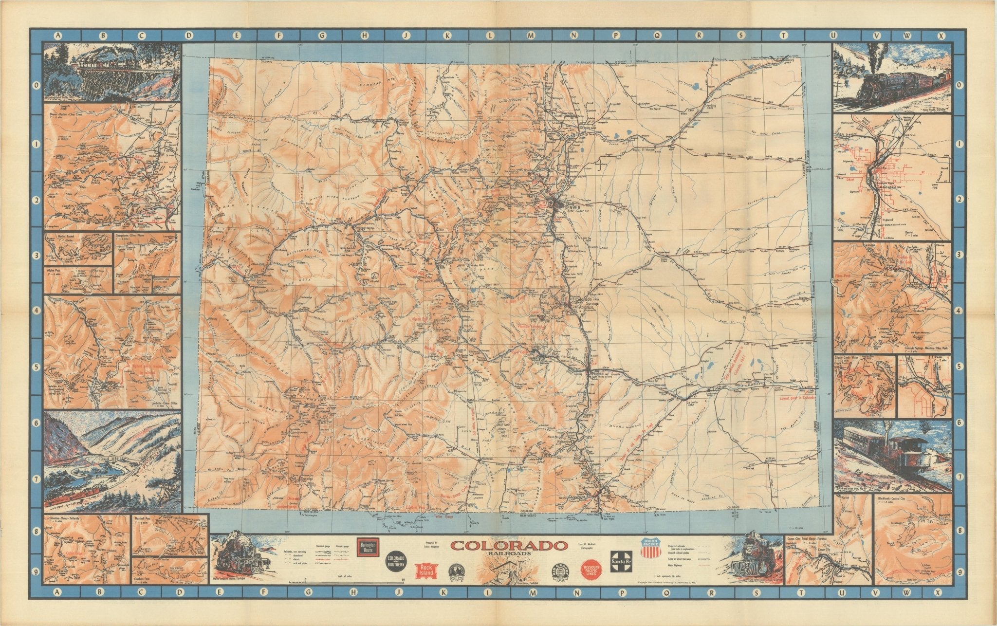 1943 "Colorado Railroads" Map by Linn Westcott - The Great Republic