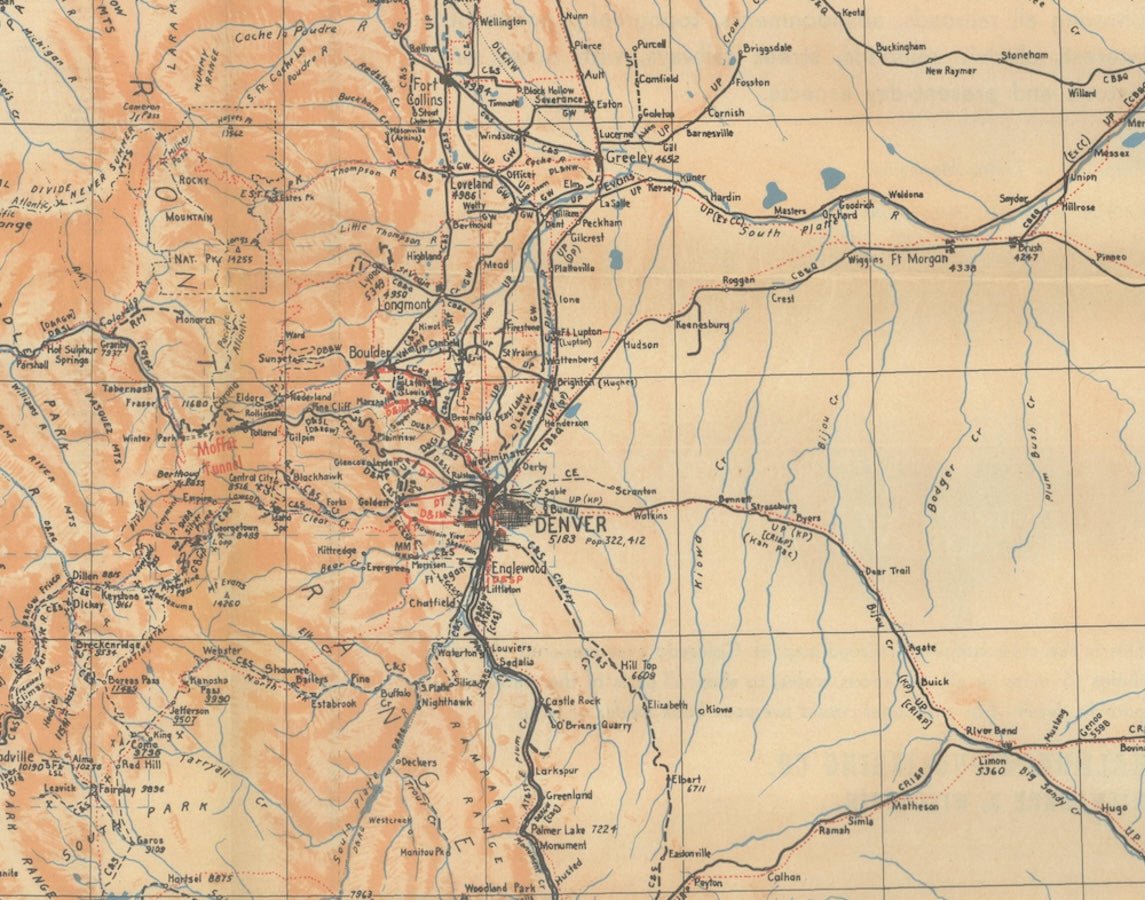 1943 "Colorado Railroads" Map by Linn Westcott - The Great Republic