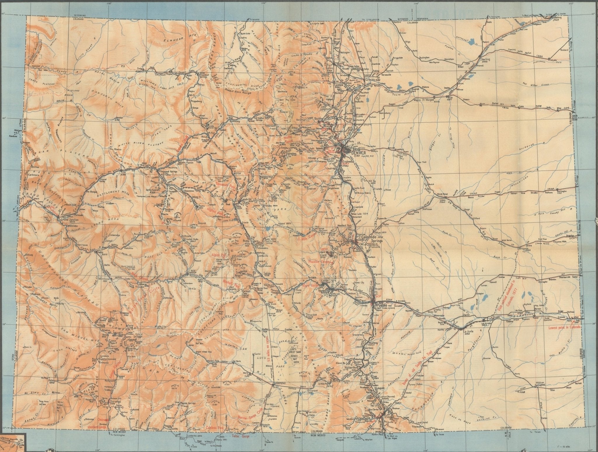 1943 "Colorado Railroads" Map by Linn Westcott - The Great Republic