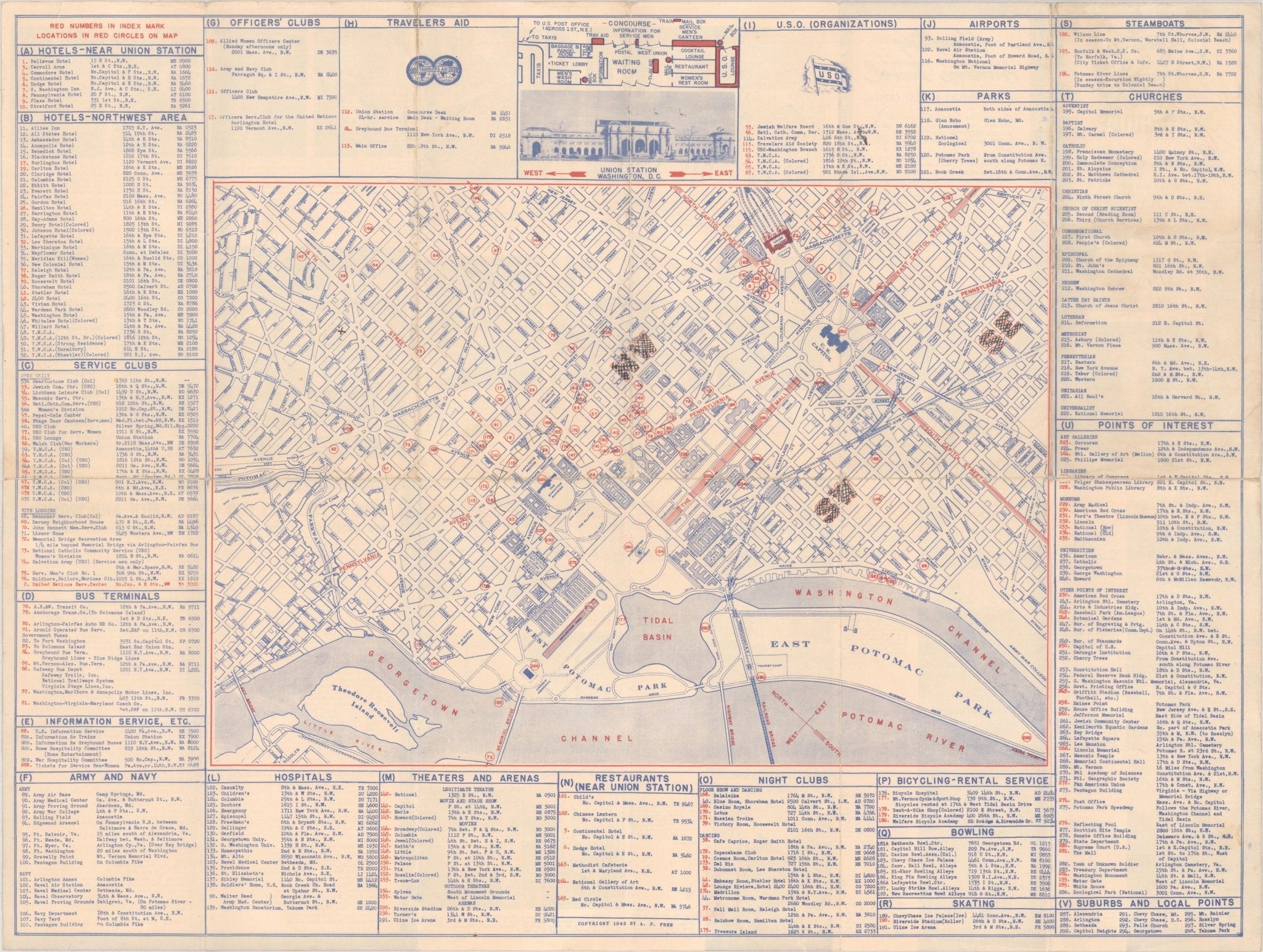 1943 "USO Map Guide to Washington" - The Great Republic