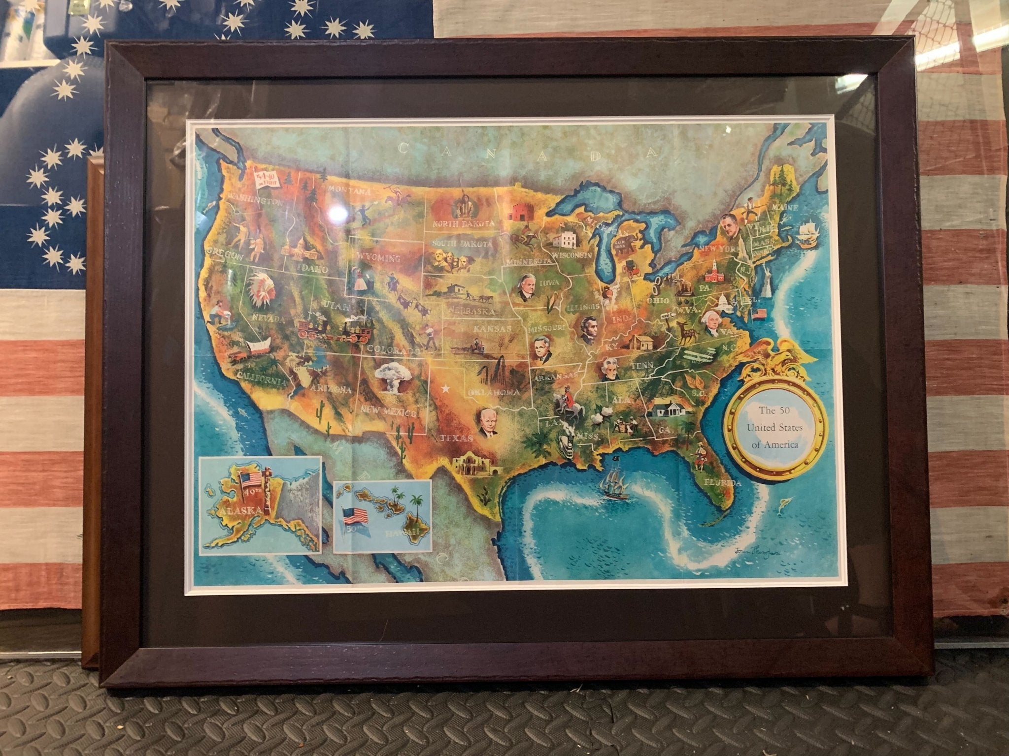 1960 "The 50 United States of America" Pictorial Map by Lorin Thompson - The Great Republic
