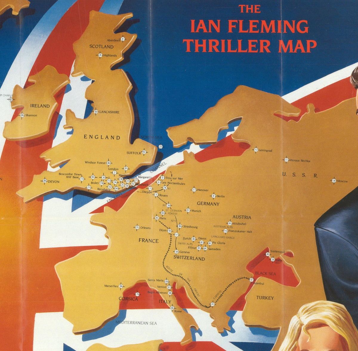 1987 "The Ian Fleming Thriller Map" by Aaron Blake Publishers - The Great Republic