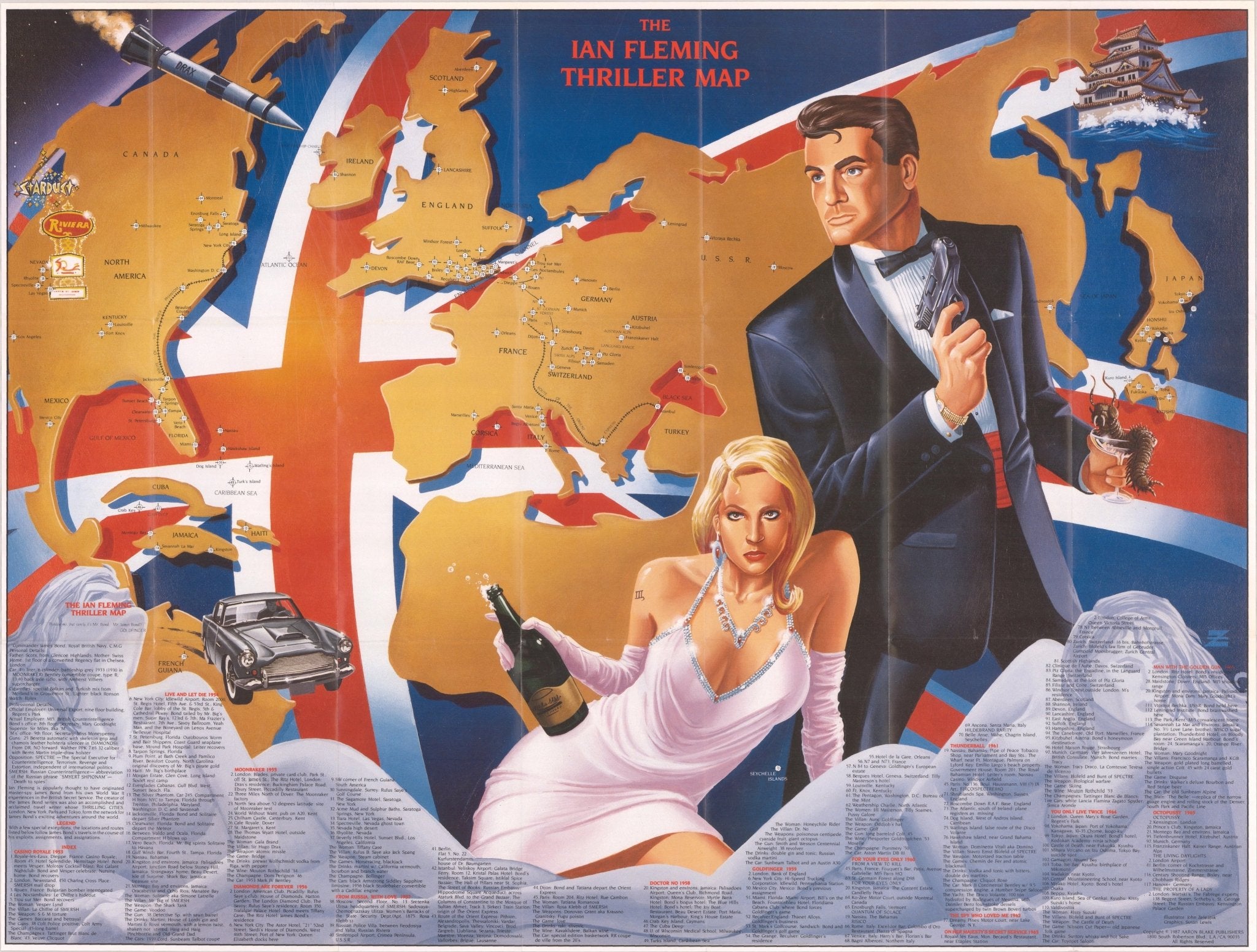 1987 "The Ian Fleming Thriller Map" by Aaron Silverman and Molly Maguire - The Great Republic