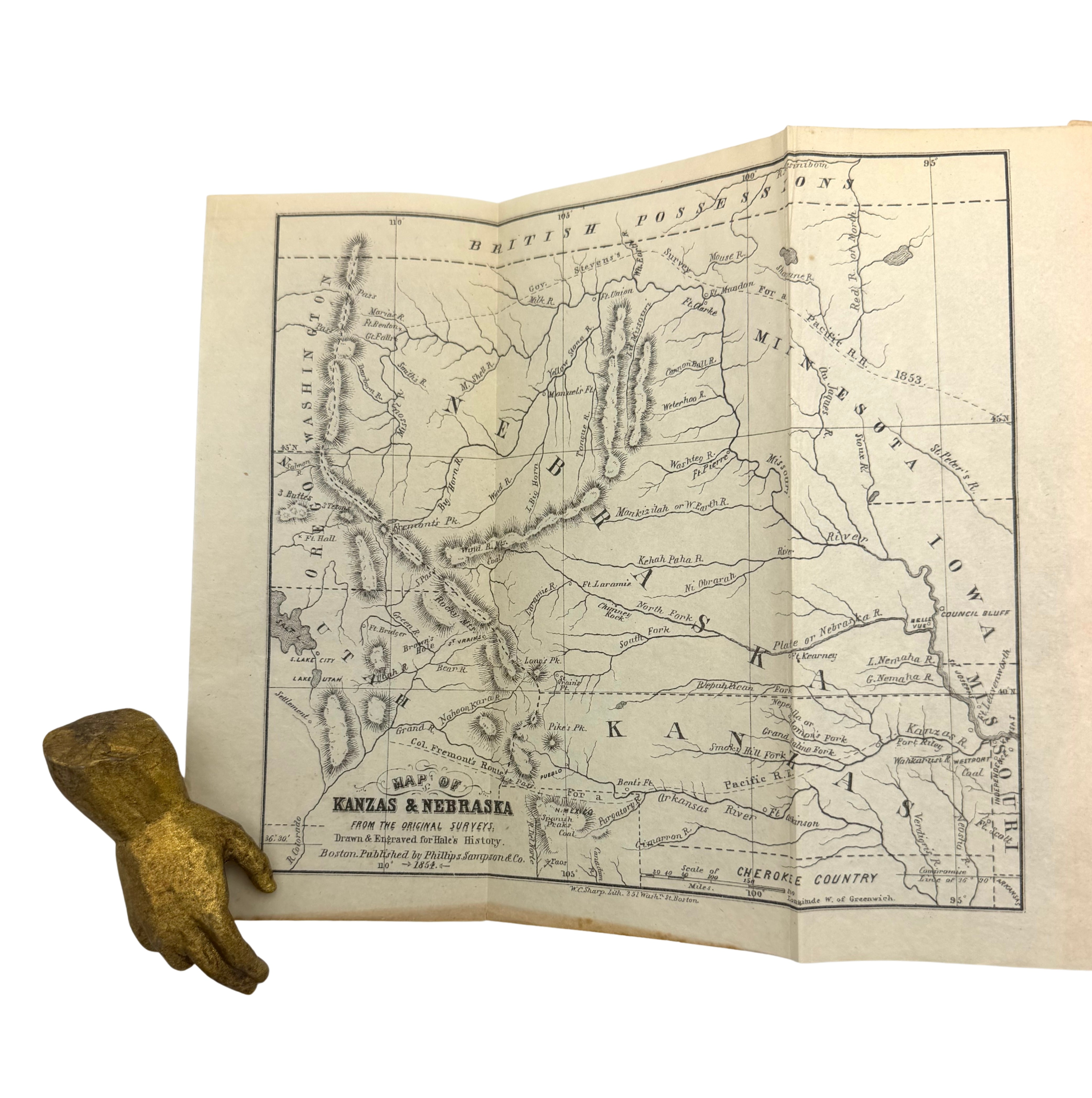 Vintage map of Kansas and Nebraska on a white background
