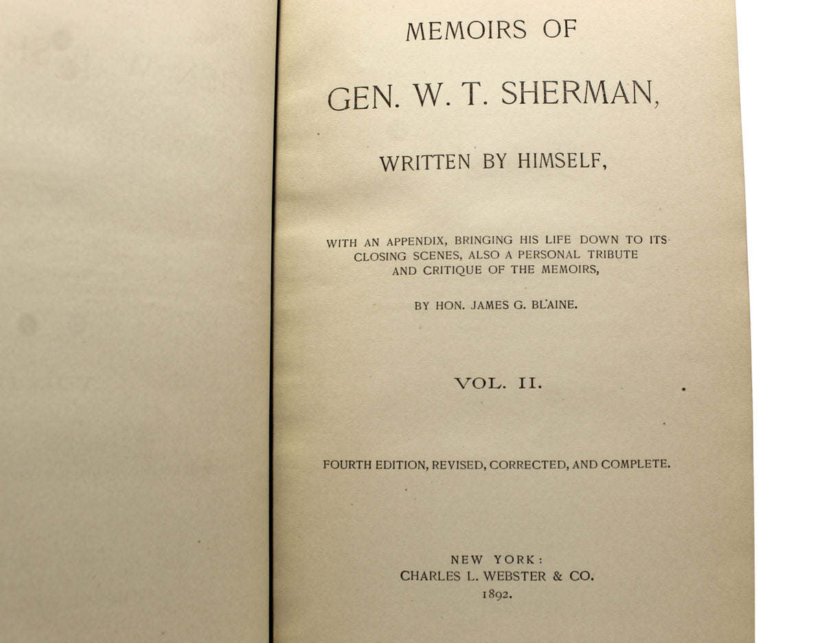 Memoirs of Gen. W.T. Sherman, Written by Himself, Fourth Edition in Shoulder Strap Binding, Two Volume Set, 1892