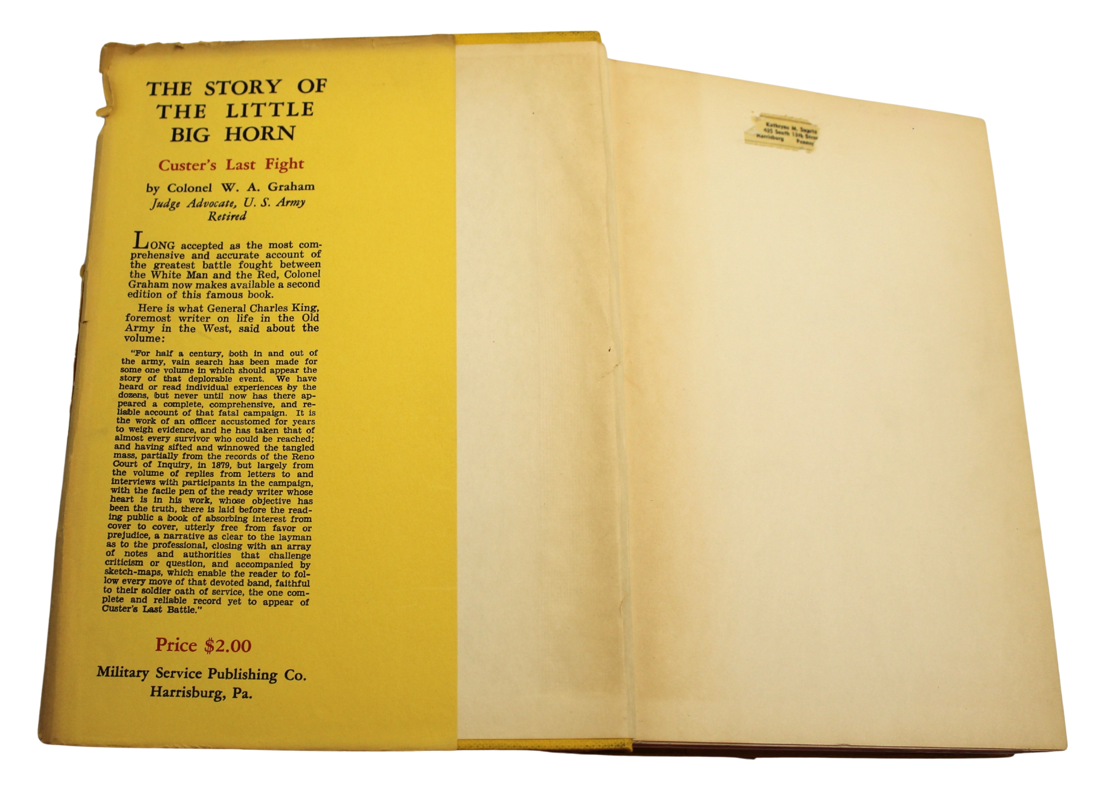 The Story of the Little Big Horn by Colonel W. A. Graham, Second Edition, in Dust Jacket, 1941