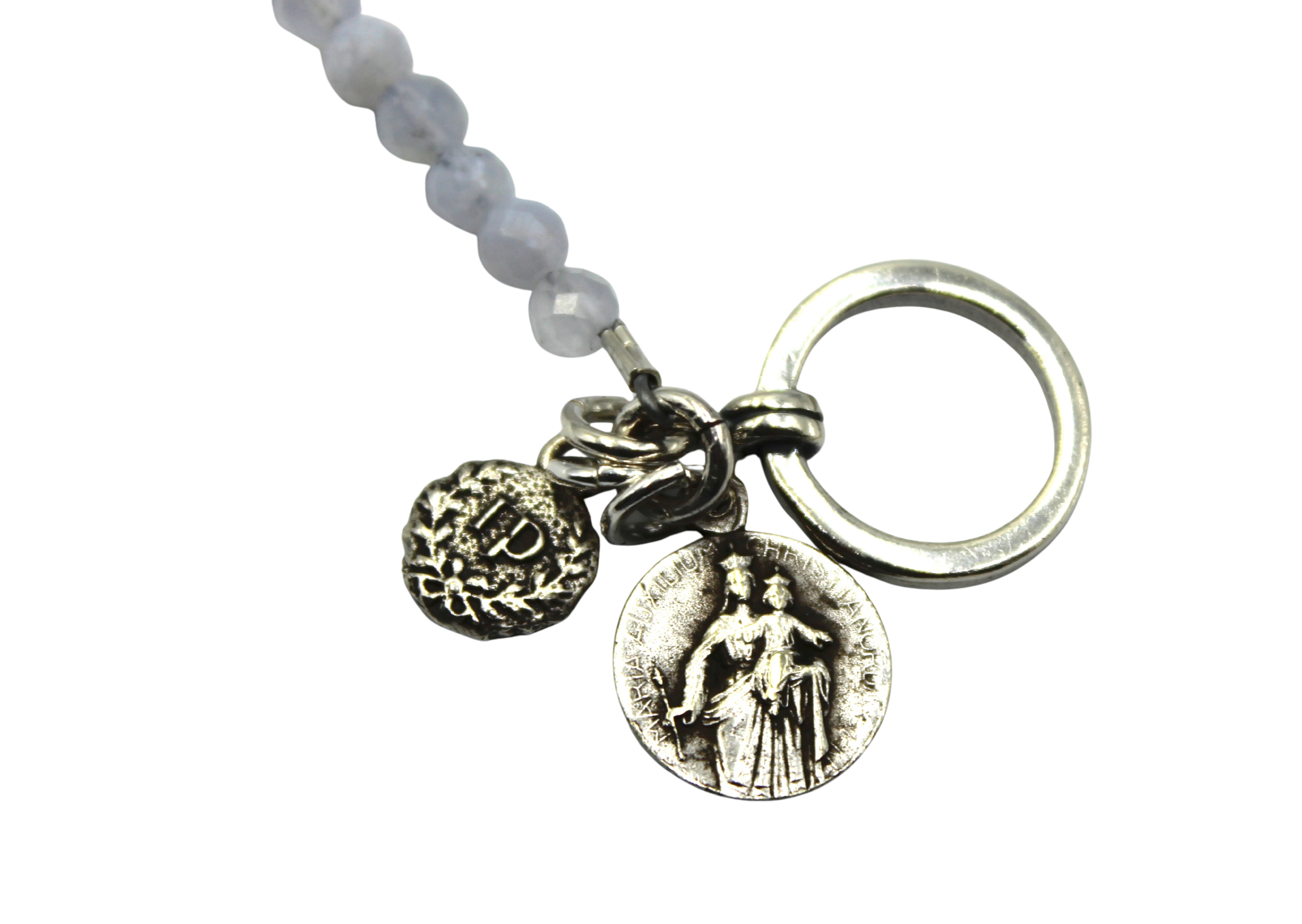Antique Saint John Bosco Medal on Faceted Blue Lace Double Wrap Bracelet
