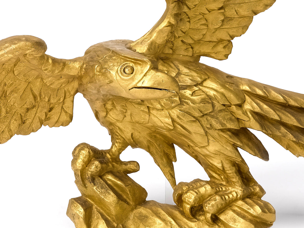 Hand-Carved Gilt Wood Perched American Eagle