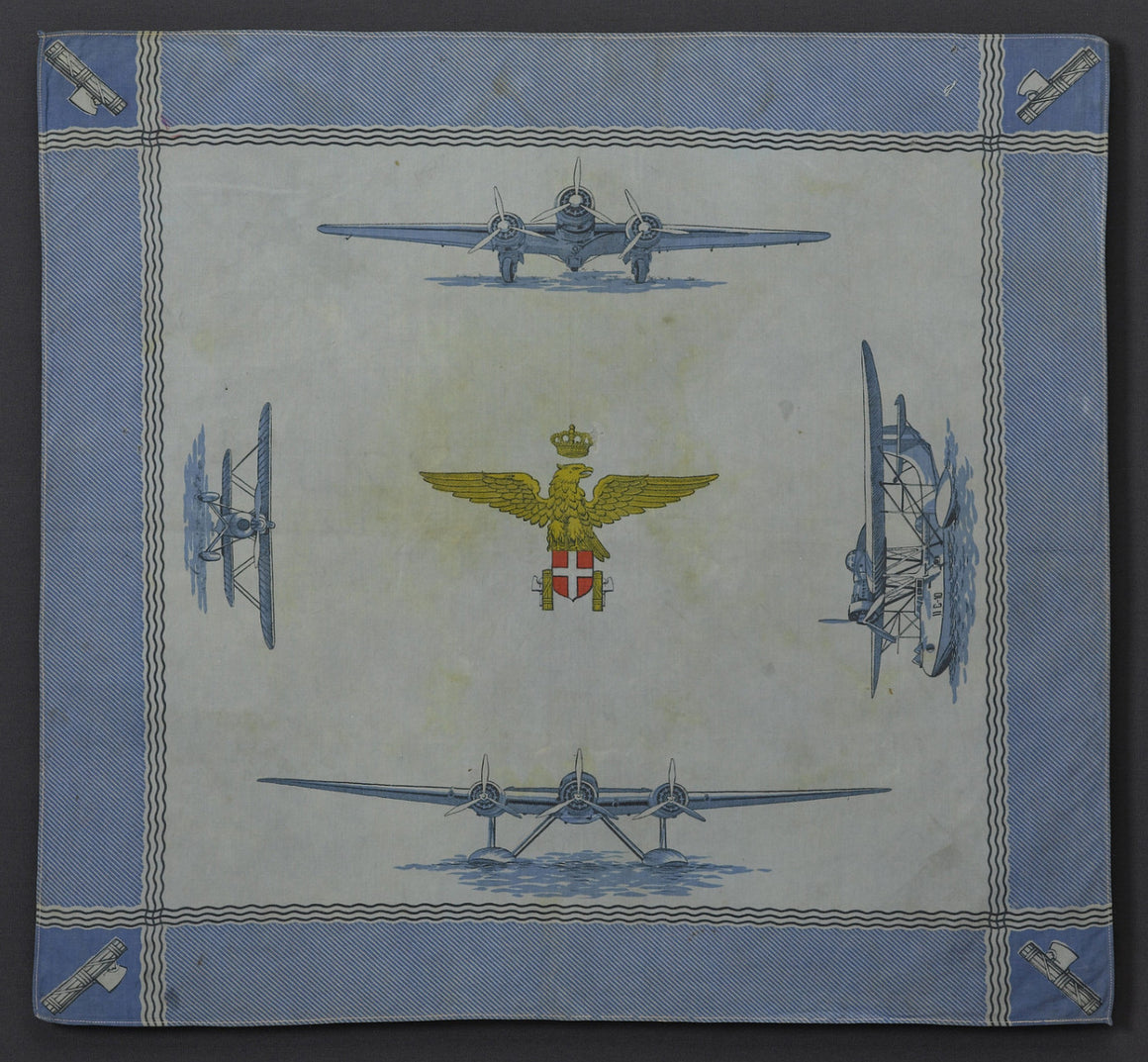WWI Blue Silk Kerchief With Airplanes - The Great Republic
