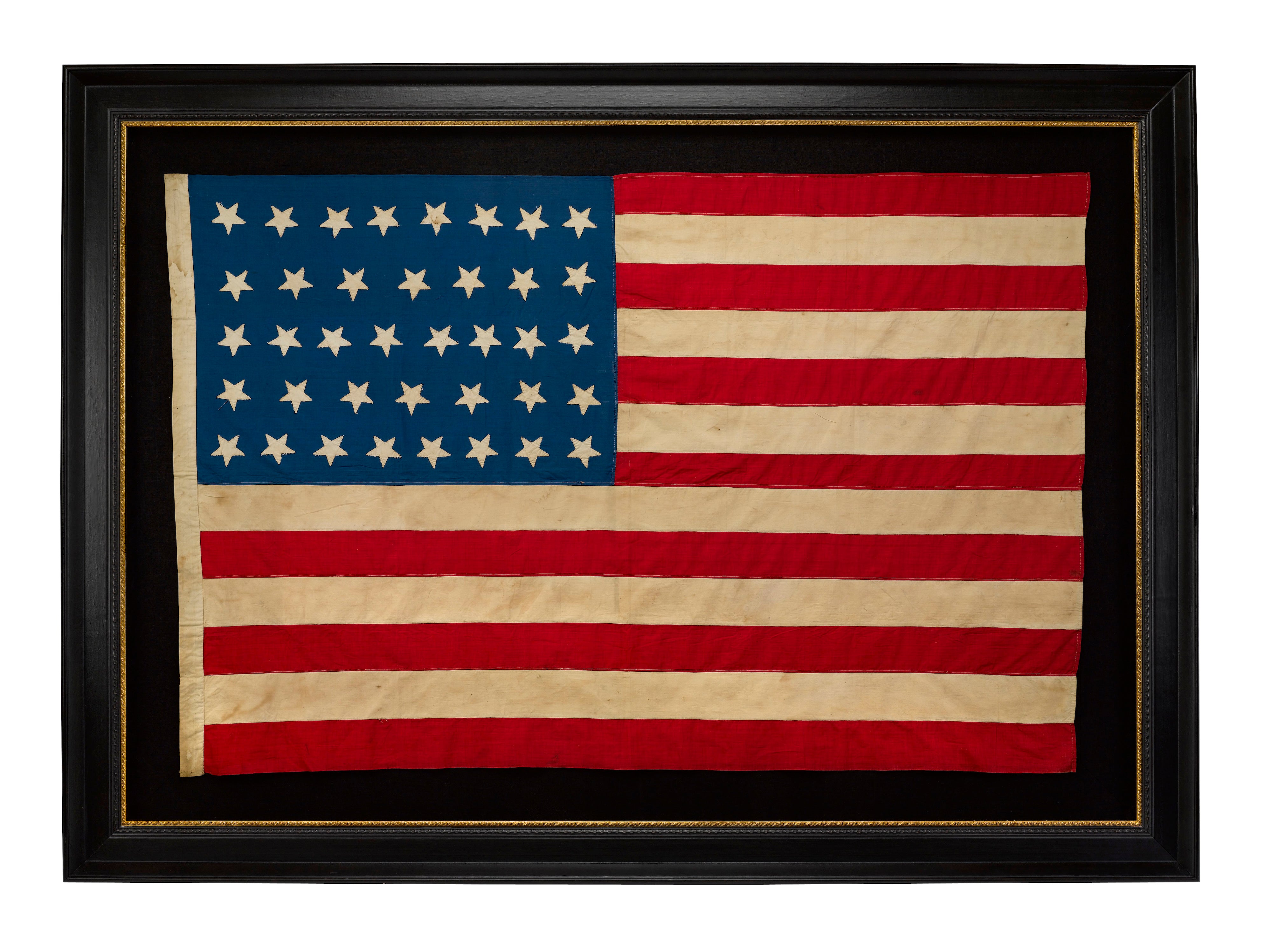 38-Star American Flag, with Double-Applique Hand-Sewn Stars, Celebrating Colorado Statehood, Circa 1876