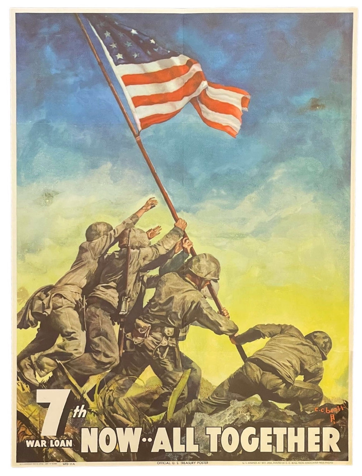 "7th War Loan. Now- All Together" Vintage WWII Poster by C.C. Beall, 1945