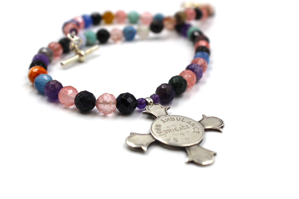 Antique St. John Ambulance Medal on Multistone Necklace