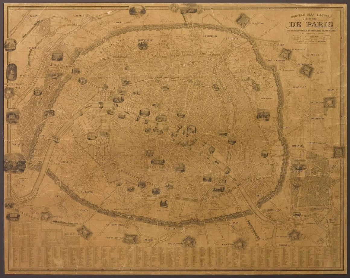 1845 Nouveau Plan Illustre de la Ville de Paris by A. Vuillemin - The Great Republic