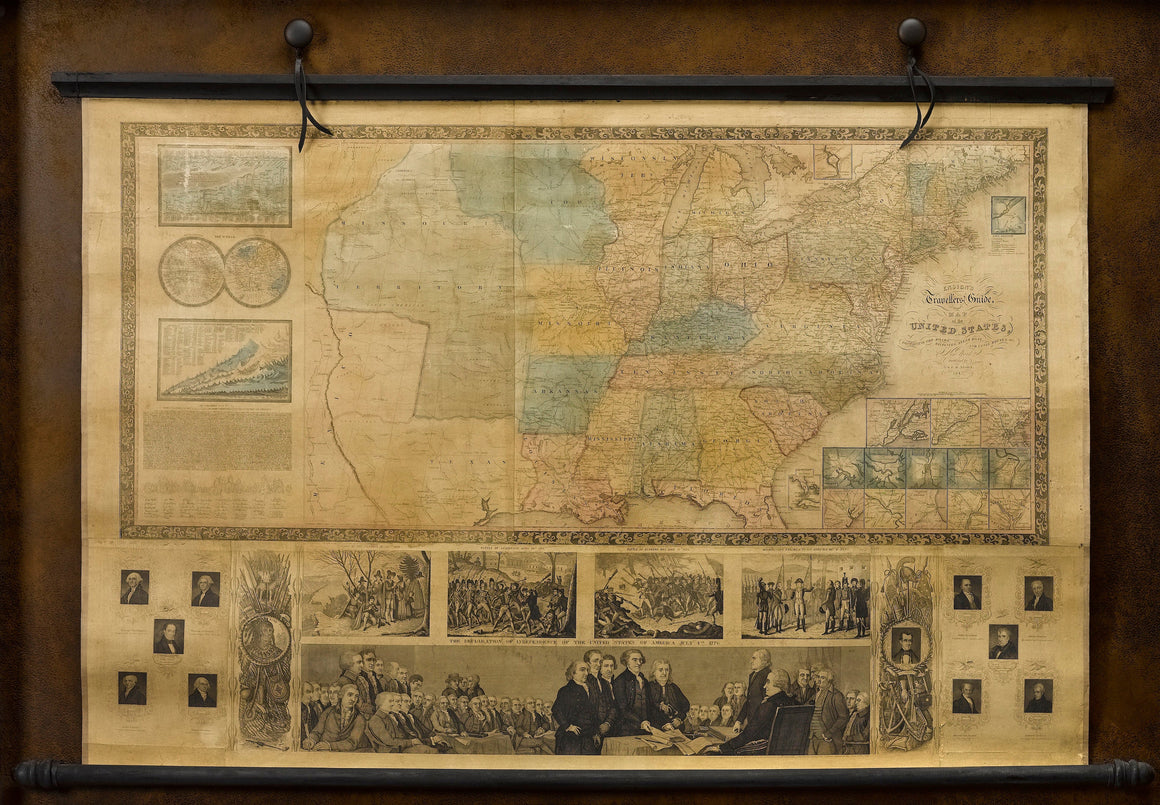 1845 Ensign's Travellers' Guide and Map of the United States, Hand-Colored Wall Map