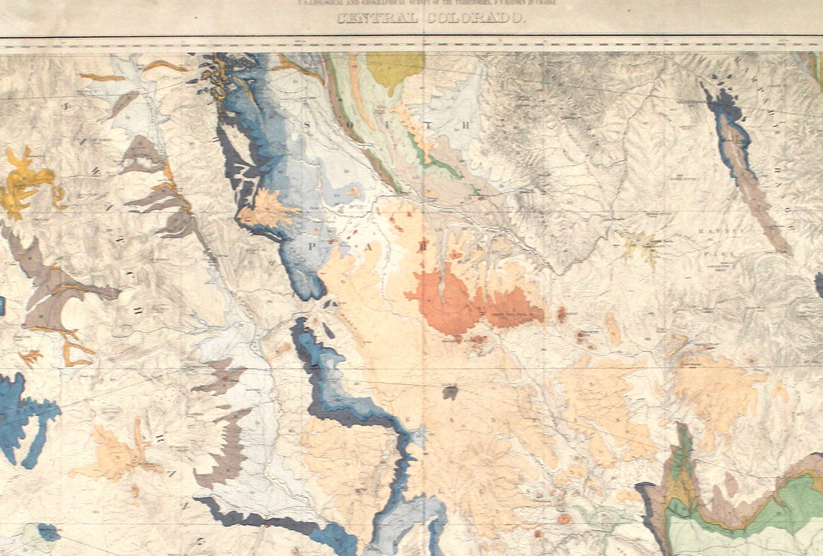 1877 "Central Colorado" Geological Map by F.V. Hayden, Lithographed by Julius Bien
