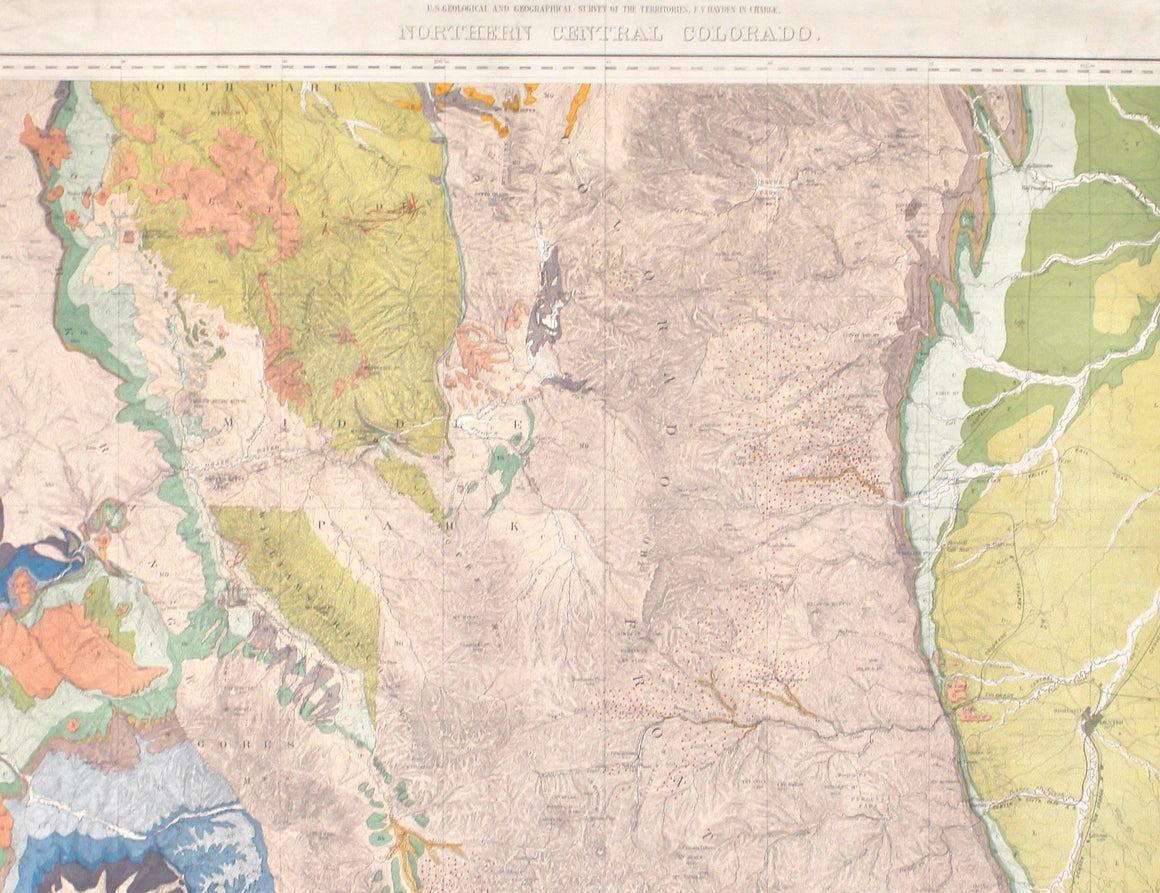 1877 "Northern Central Colorado" Geological Map by F.V. Hayden, Lithographed by Julius Bien