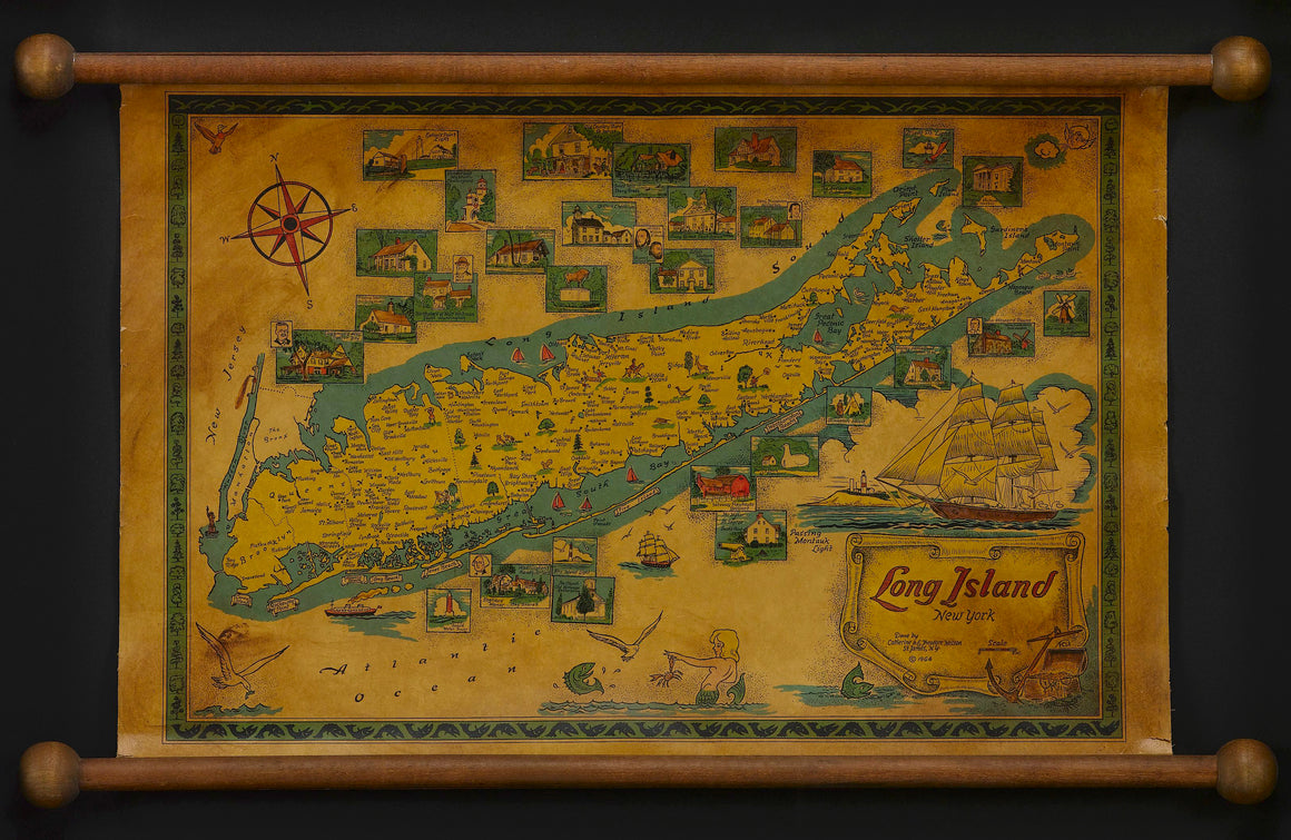 1964 Pictorial Map of Long Island by Catherine & E. Theodore Nelson