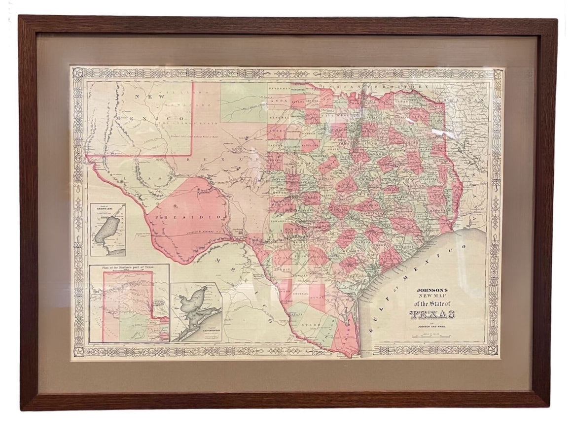 1865 "Johnson's New Map of the State of Texas" by Johnson and Ward