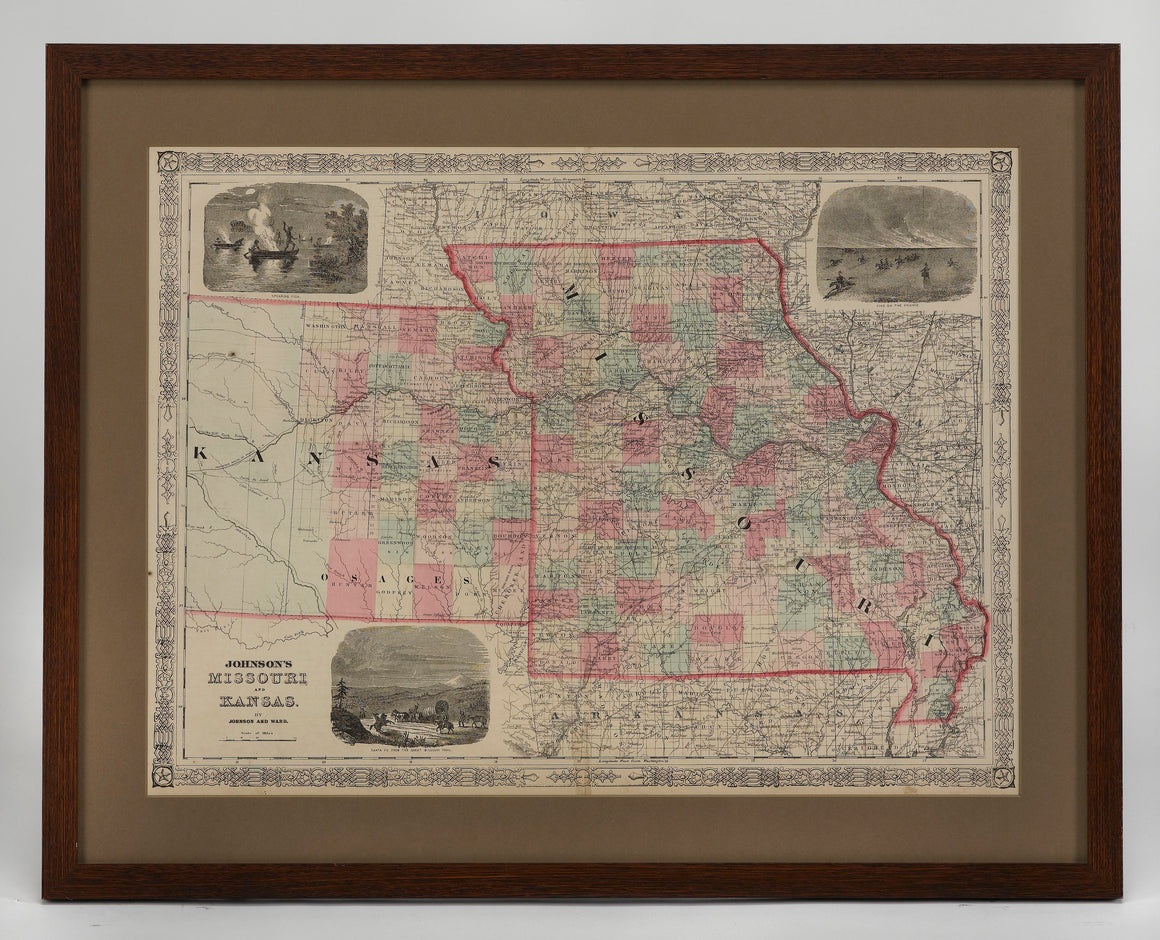 1865 "Johnson's Missouri and Kansas" Map by Johnson and Ward