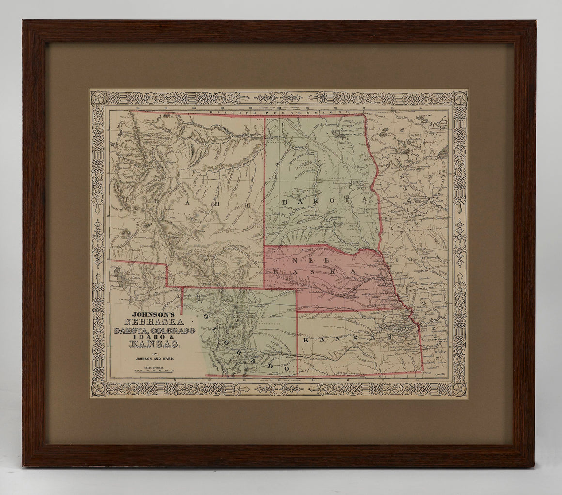 1865 "Johnson's Nebraska, Dakota, Colorado, Idaho & Kansas" Map by Johnson and Ward