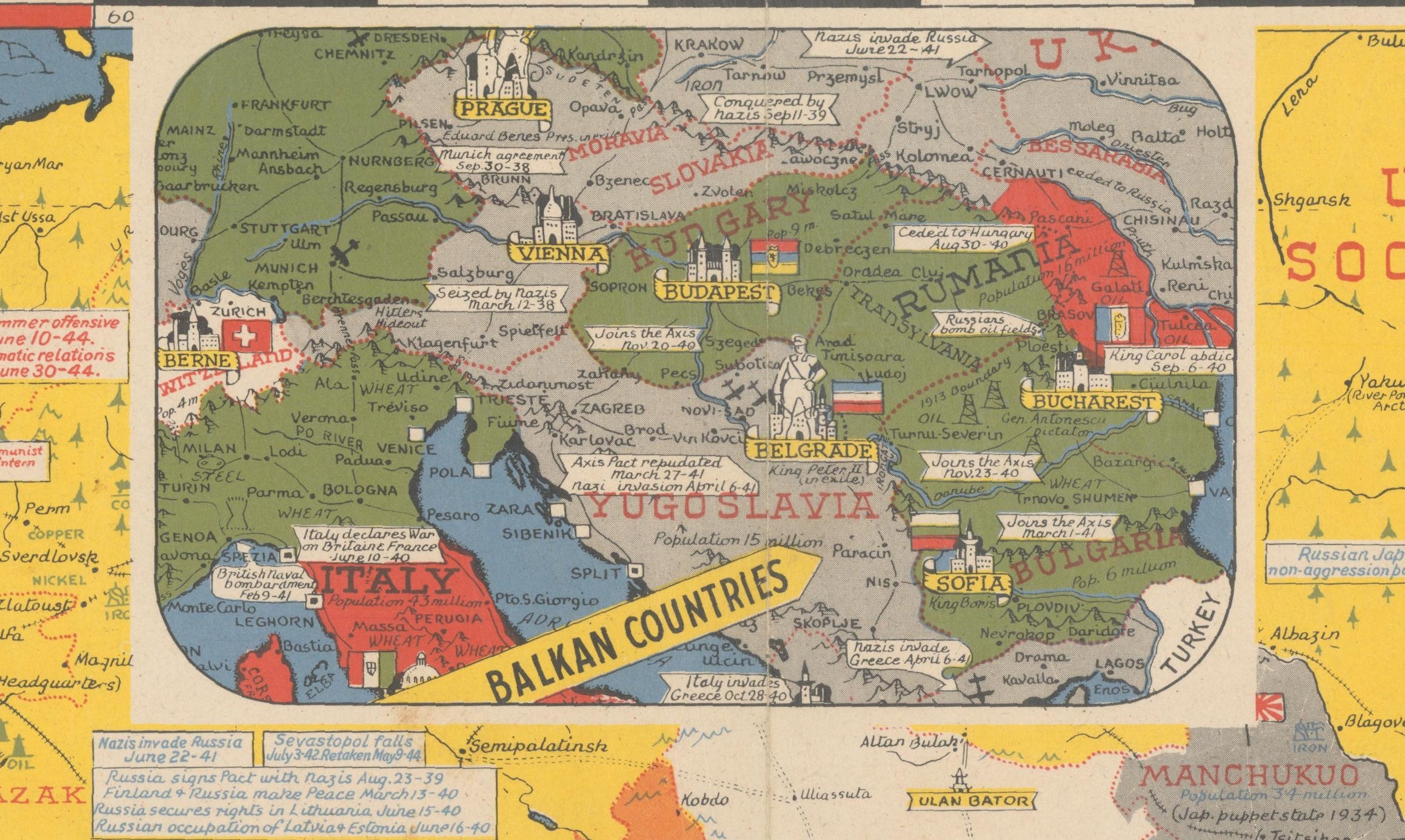 1944 "Dated Events War Map" by Stanley Turner