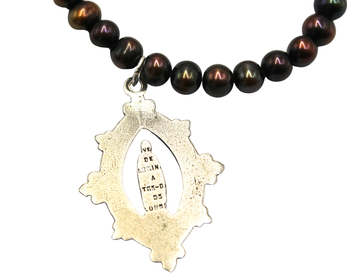 Antique French Medal of Mary on a Freshwater Pearl Necklace