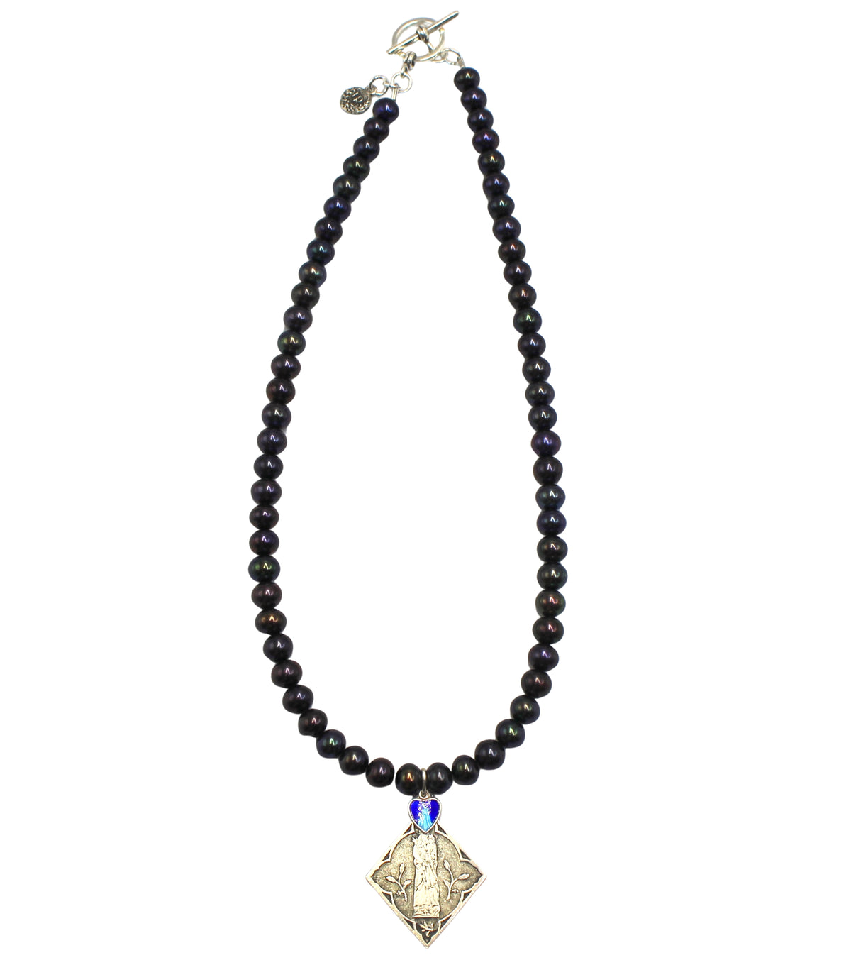 Antique Belgian Medal of Mary on a Freshwater Pearl Necklace