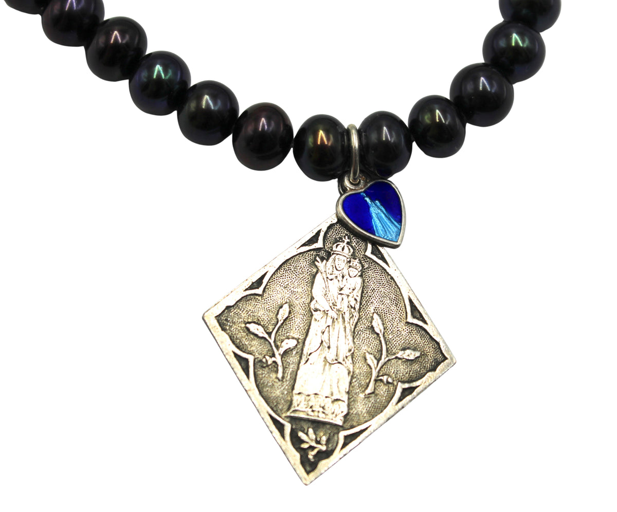 Antique Belgian Medal of Mary on a Freshwater Pearl Necklace