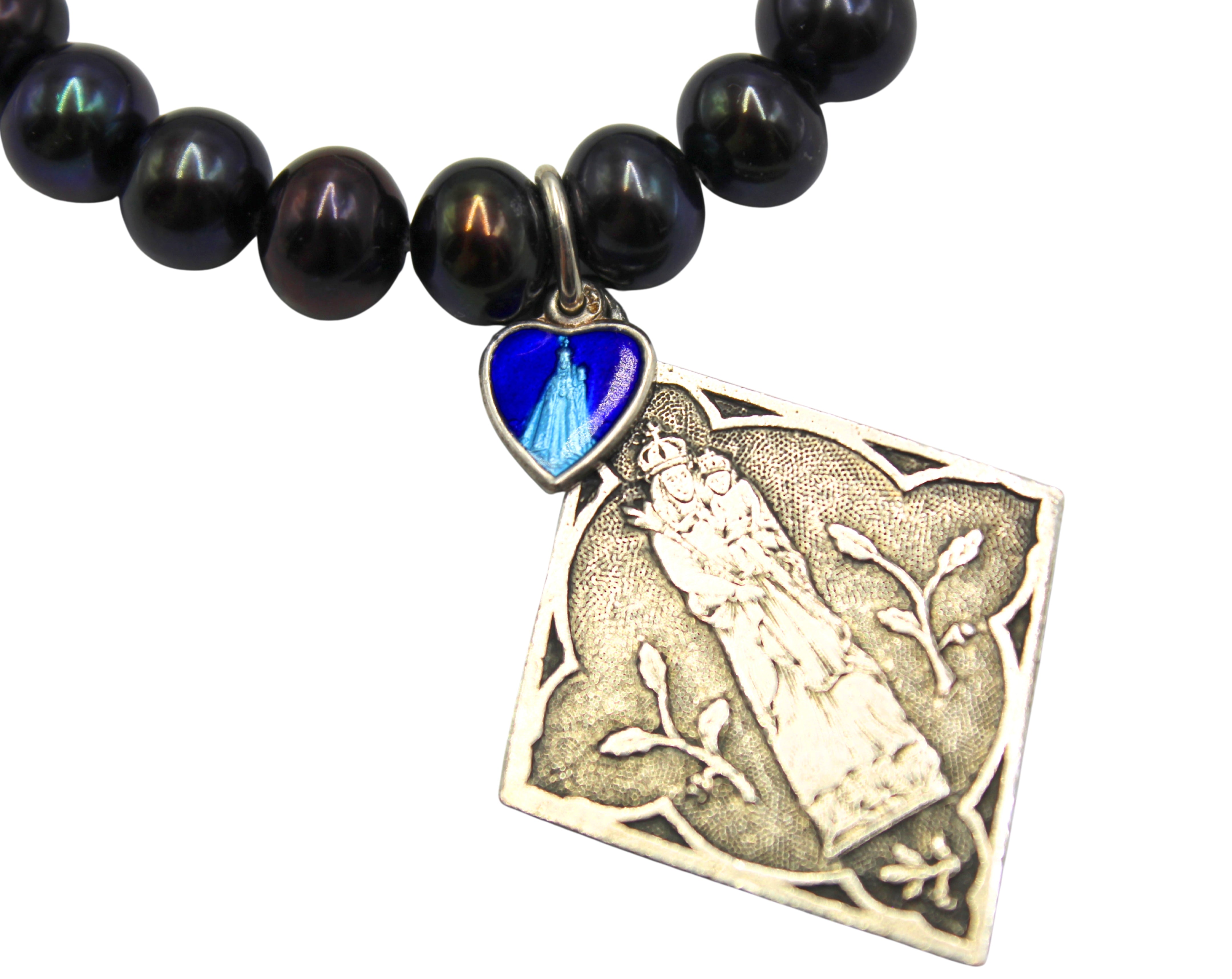 Antique Belgian Medal of Mary on a Freshwater Pearl Necklace