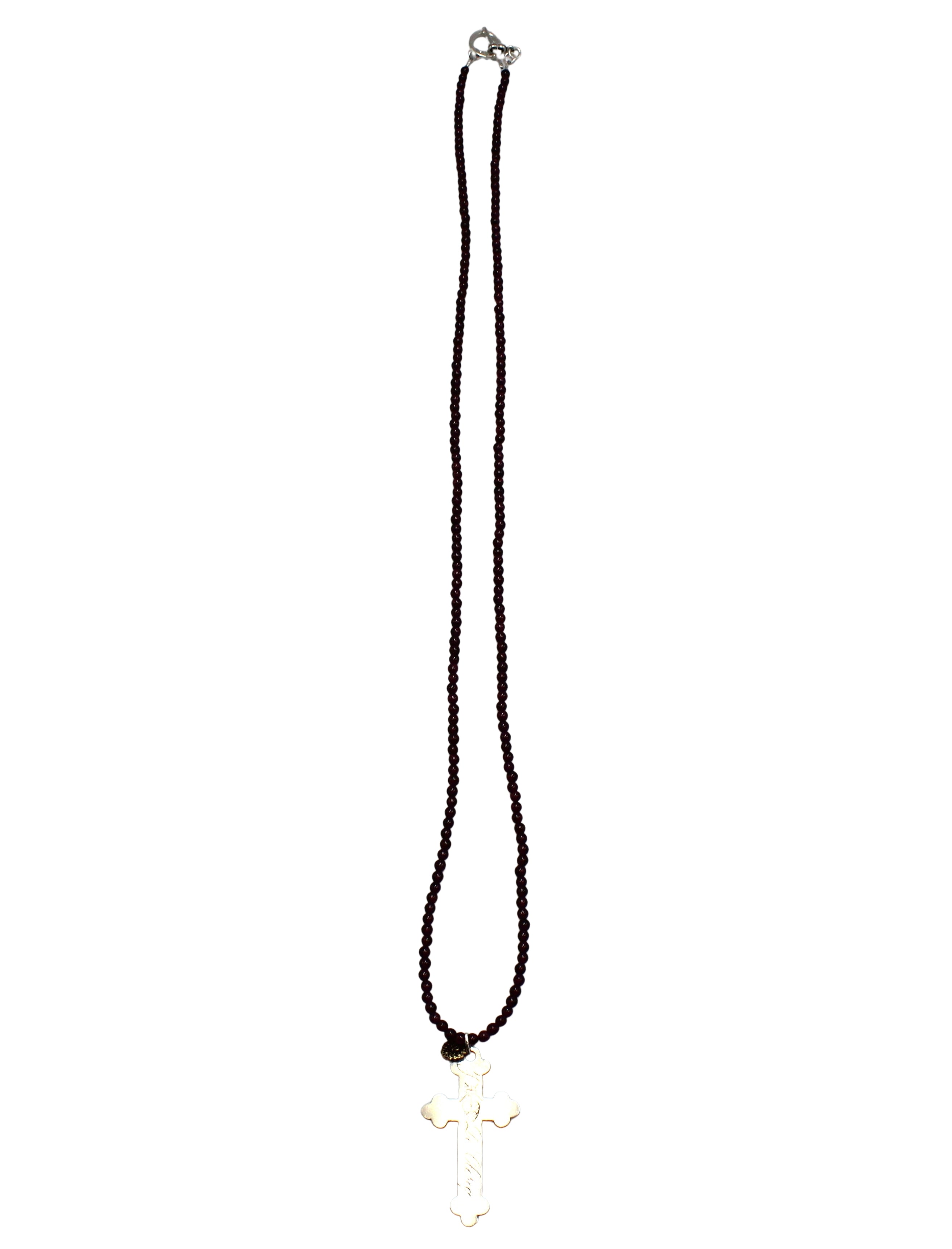 Antique Belgian Sterling Silver Nun’s Cross on a Garnet Necklace