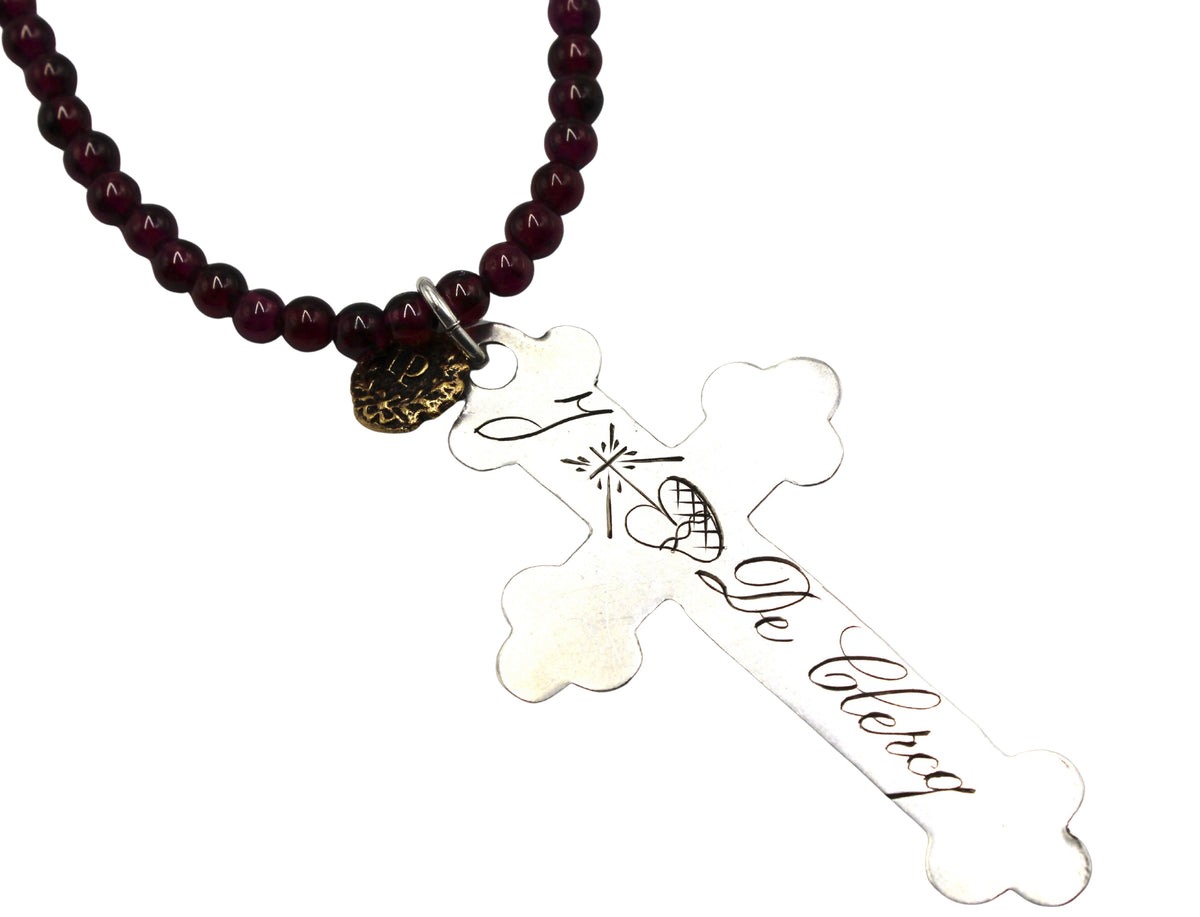 Antique Belgian Sterling Silver Nun’s Cross on a Garnet Necklace