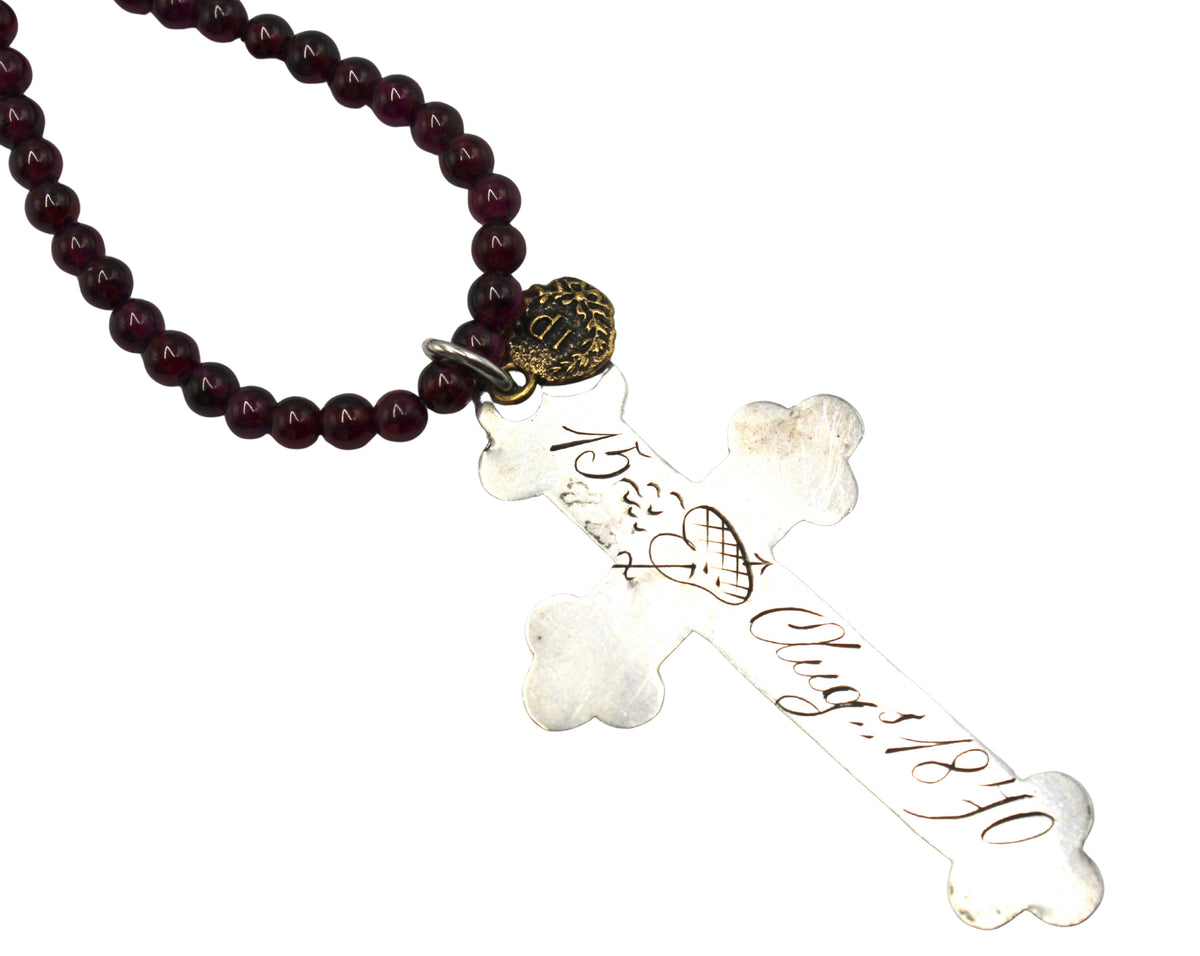 Antique Belgian Sterling Silver Nun’s Cross on a Garnet Necklace