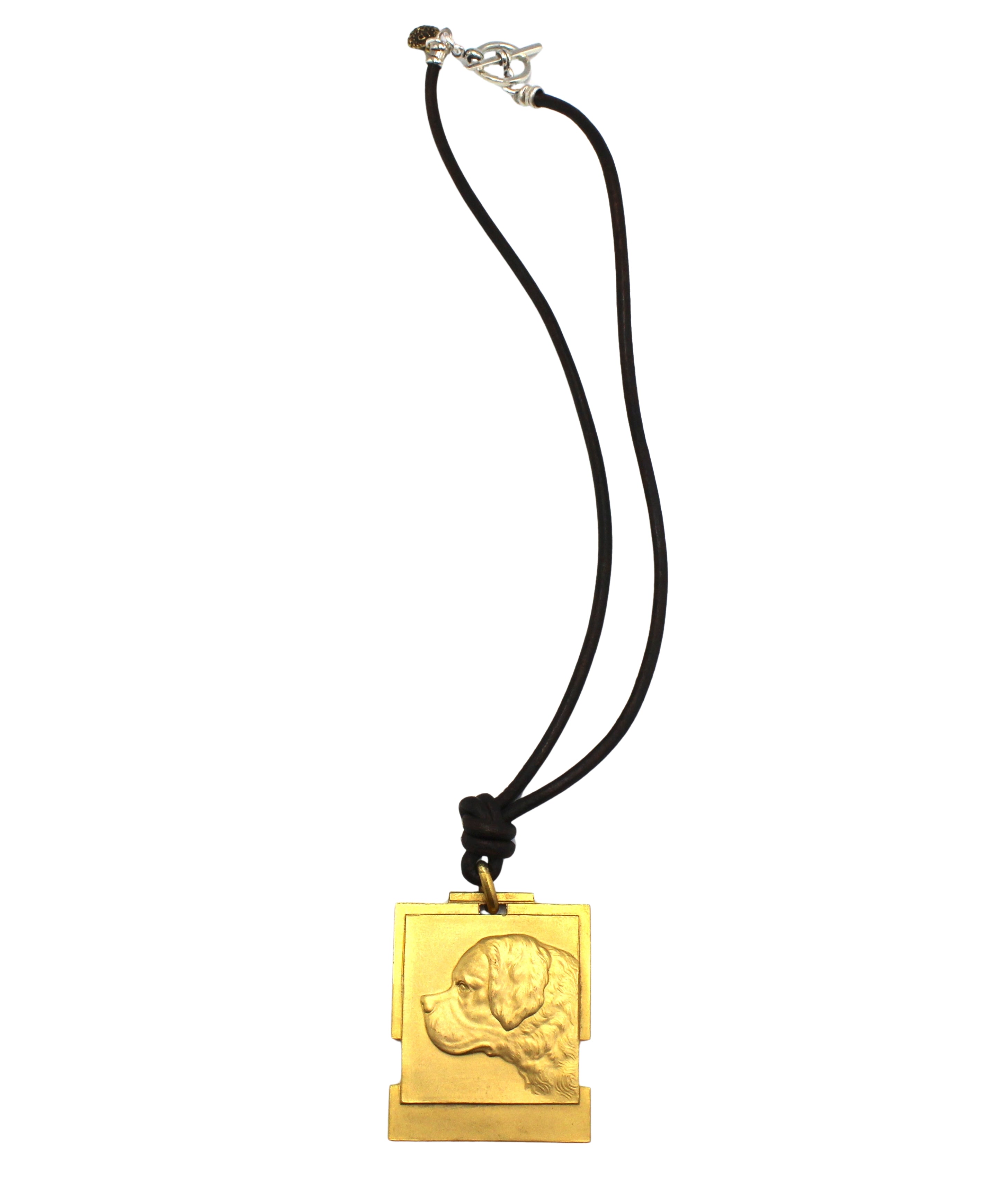 Antique Belgian Kennel Club Medal on a Knotted Leather Necklace